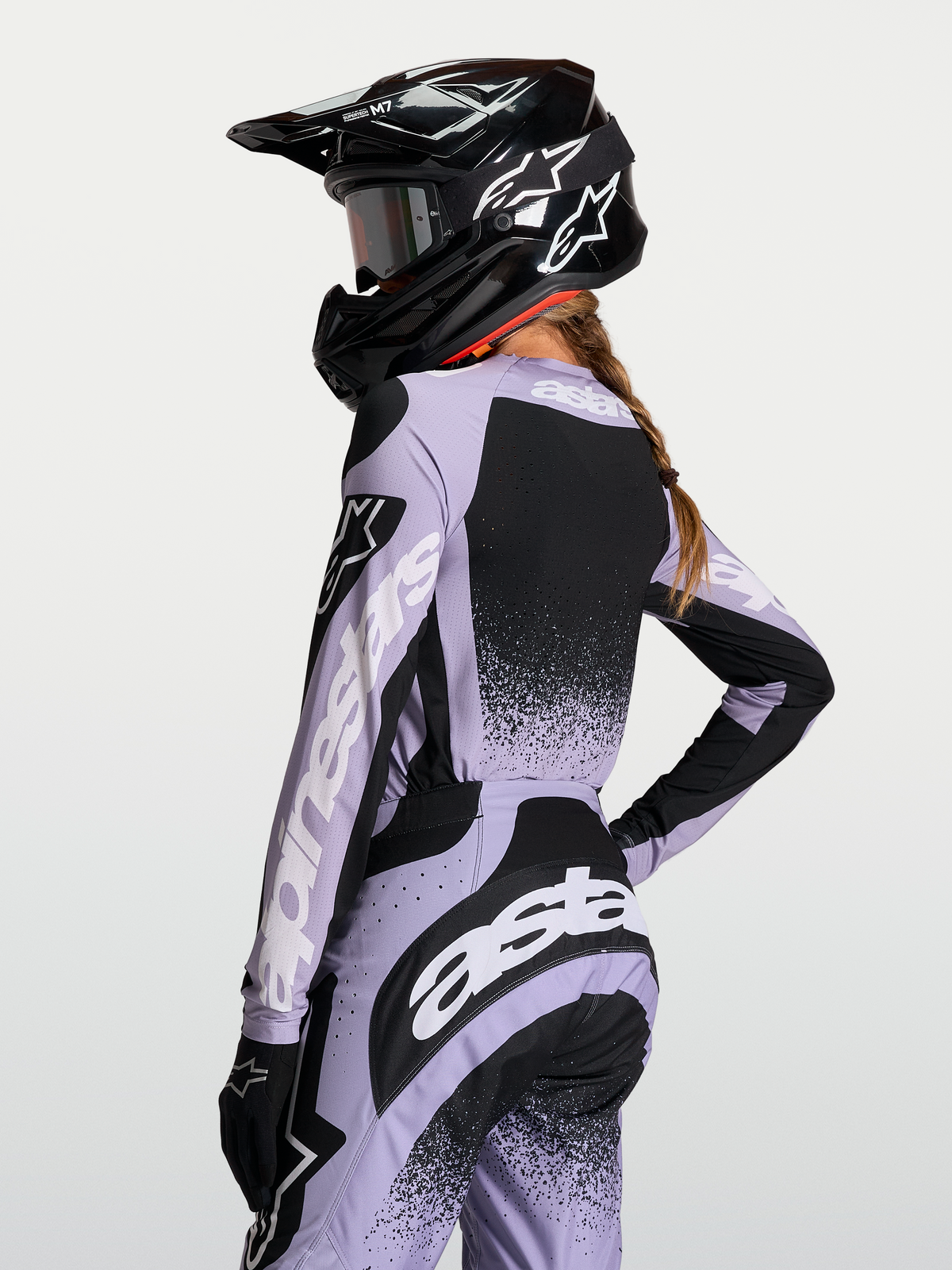 Jersey Alpinestars Stella Techstar Swan para mujer, ropa de motocross en violeta claro y negro, ajuste de carrera transpirable