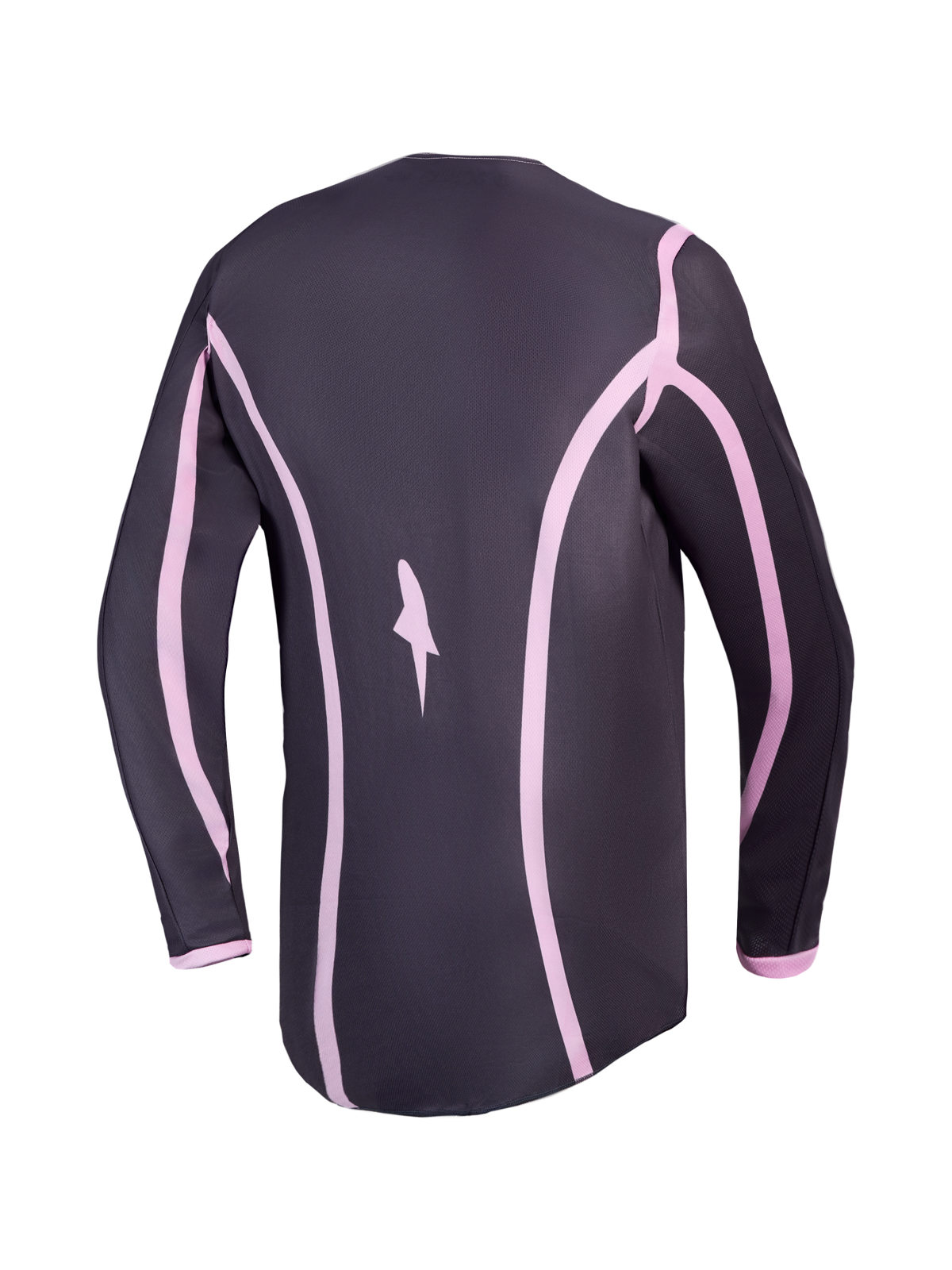 Alpinestars Stella Fluid Apex V2, jersey de motocross para mujer, gris y rosa, vista trasera con cobertura trasera extendida