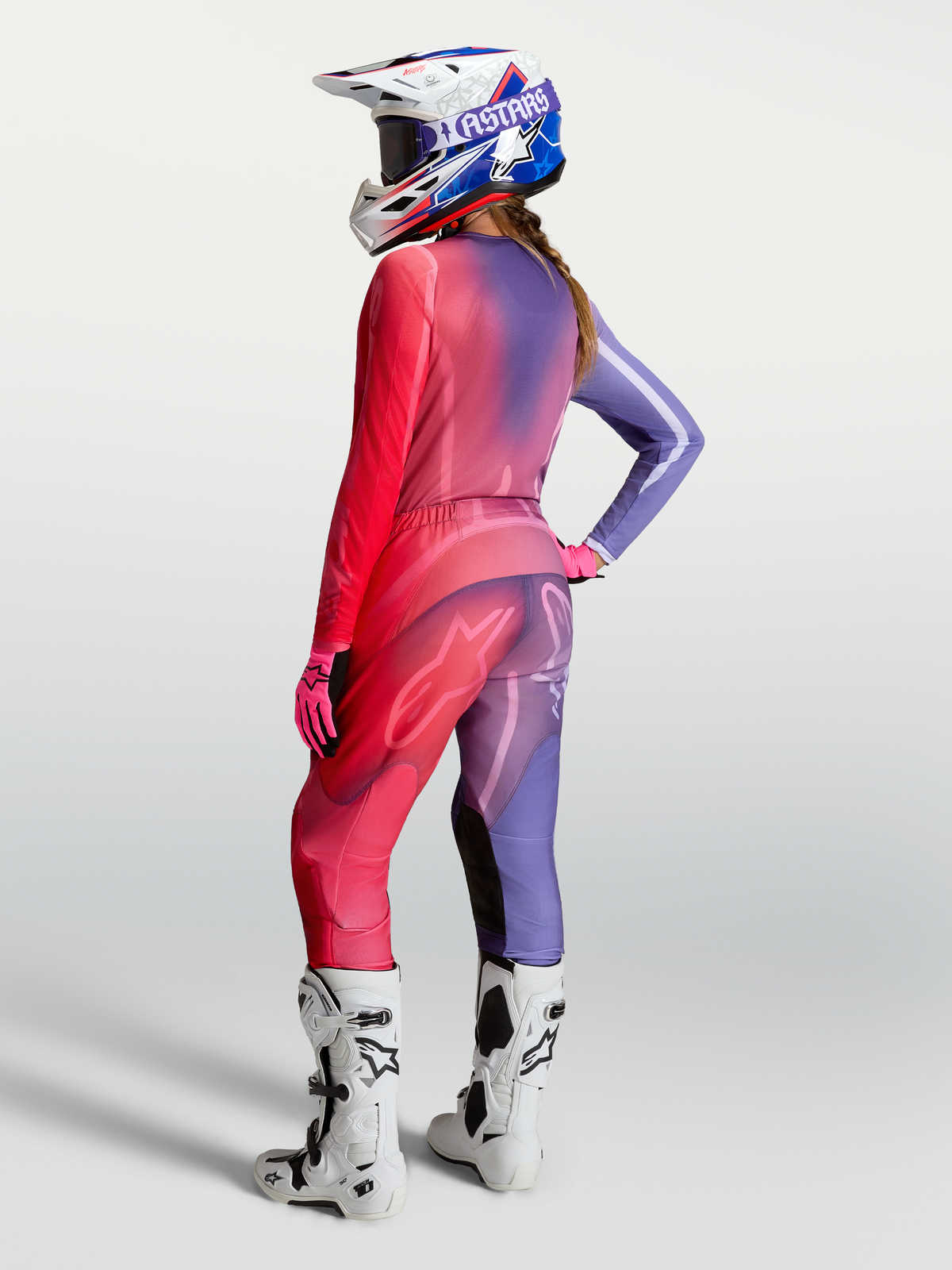 Alpinestars Stella Fluid Kepler, conjunto de motocross para mujer en morado y rojo, pantalones y jersey técnicos para conducción off-road