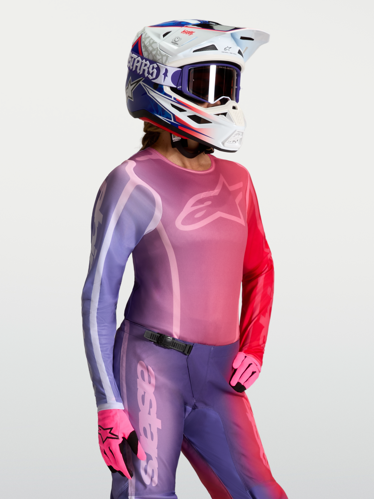 Alpinestars Jersey Stella Fluid Kepler, jersey de MX para mujer, morado y rojo, tejido técnico transpirable para motocross