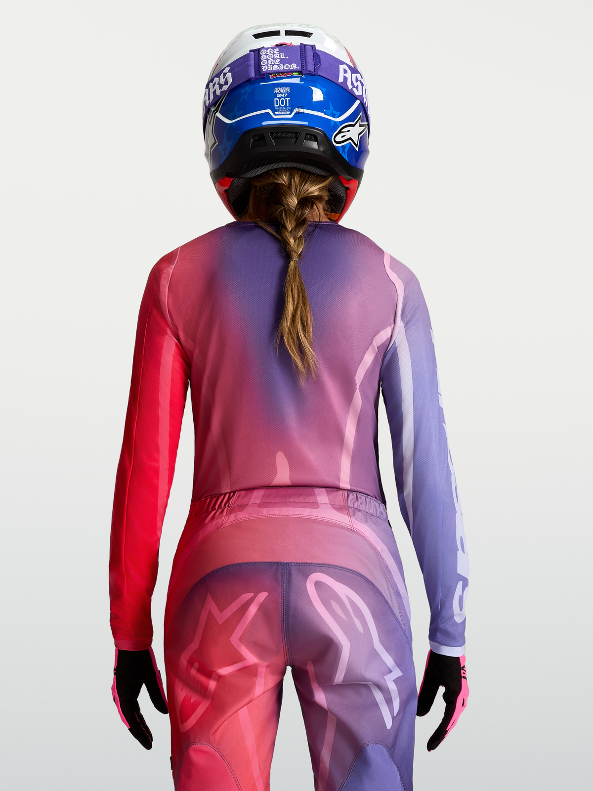 Alpinestars Stella Fluid Kepler, jersey de motocross para mujer, morado y rojo, tejido transpirable de alto rendimiento, vista trasera