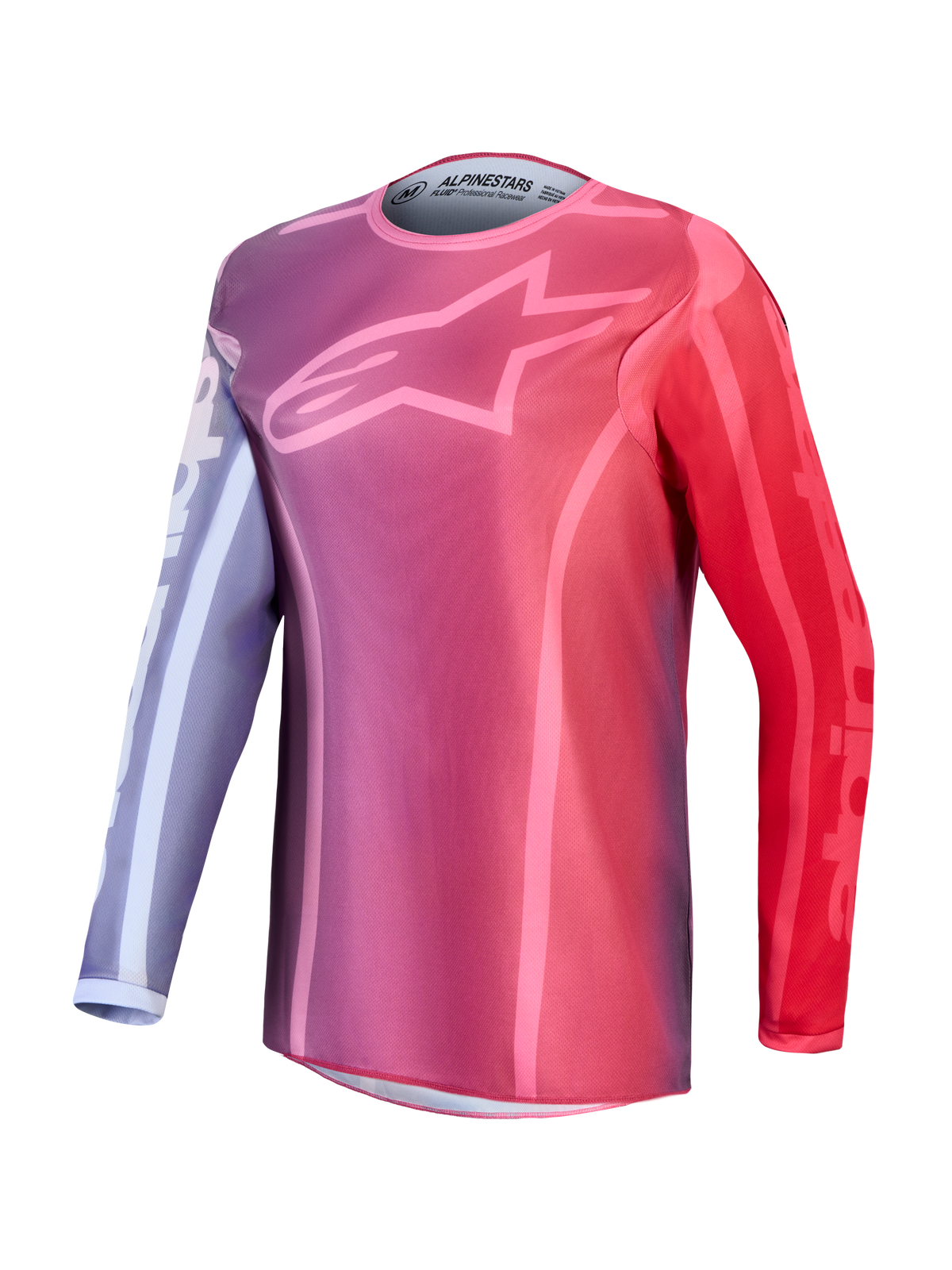 Alpinestars Stella Fluid Kepler, jersey de motocross para mujer, morado y rojo, con logotipo de estrella en el pecho