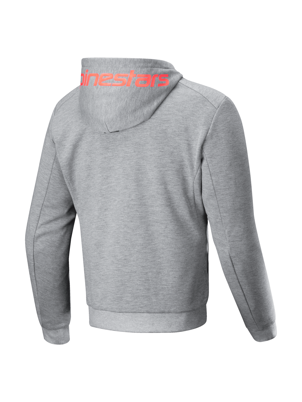 Alpinestars Chrome V2 Sport, sudadera de moto urbana de hombre, gris con logo rojo flúor, vista trasera.