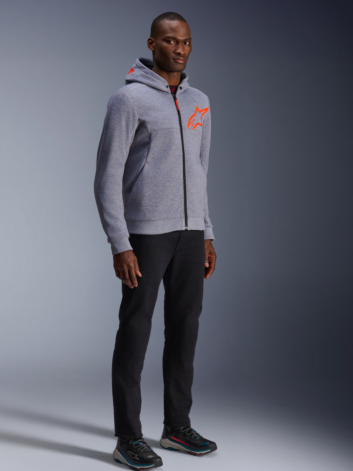 Alpinestars Chrome V2 Sport, sudadera de moto para conducción urbana, hombre, gris jaspeado y rojo flúor.
