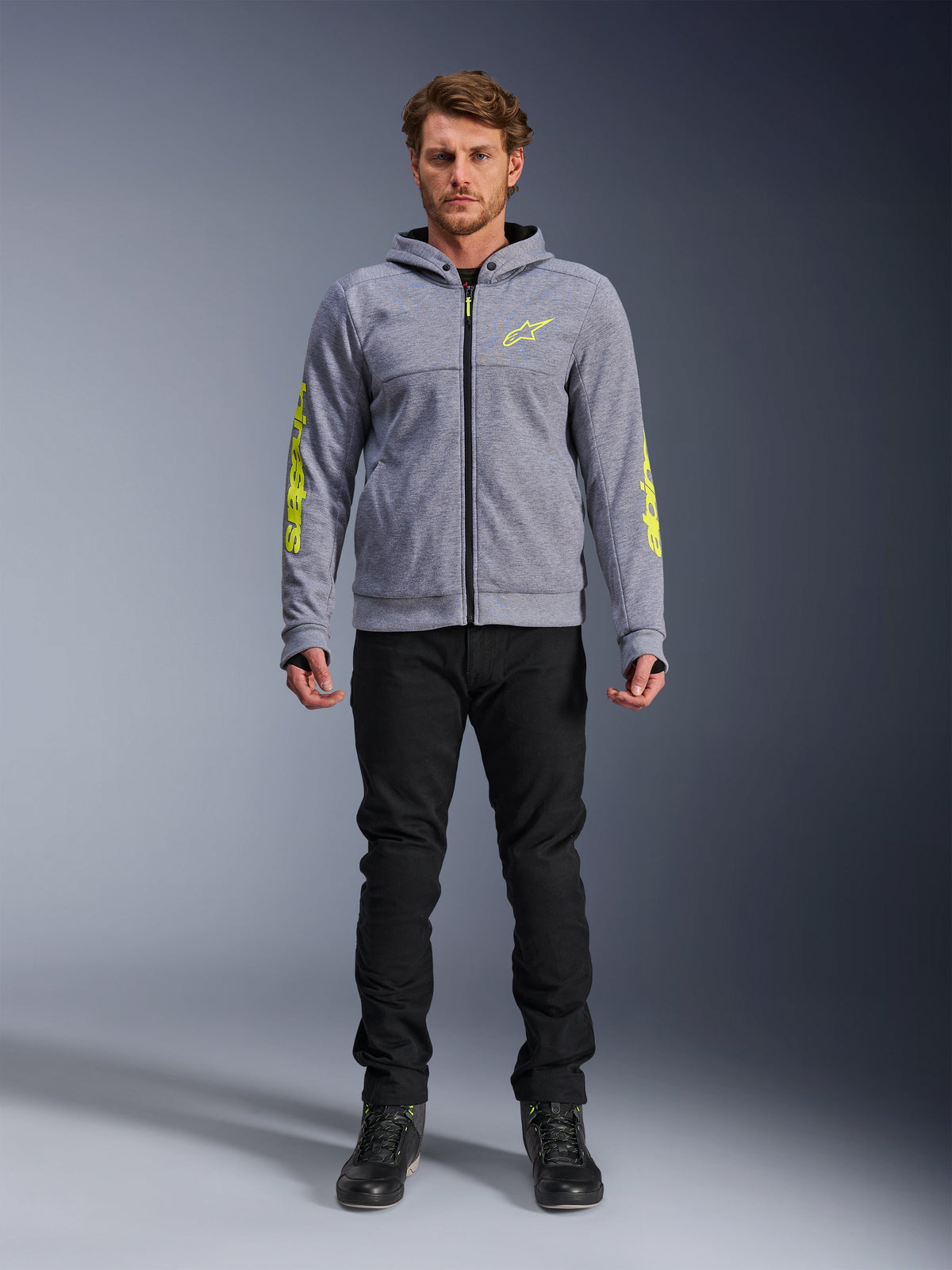 Alpinestars sudadera Chrome V2 Sport, sudadera de moto urbana para hombre, gris y amarillo fluorescente, forro polar técnico.