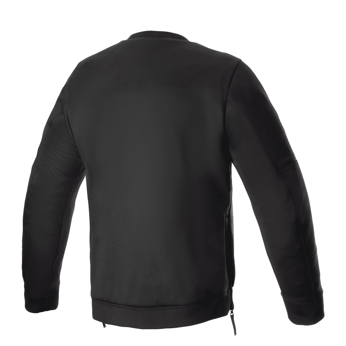 Alpinestars Legit Crew Fleece, Black, back view of urban motorcycle riding pullover, crew neck with ribbed cuffs and hem, side zippers for access, casual protective gear for riders