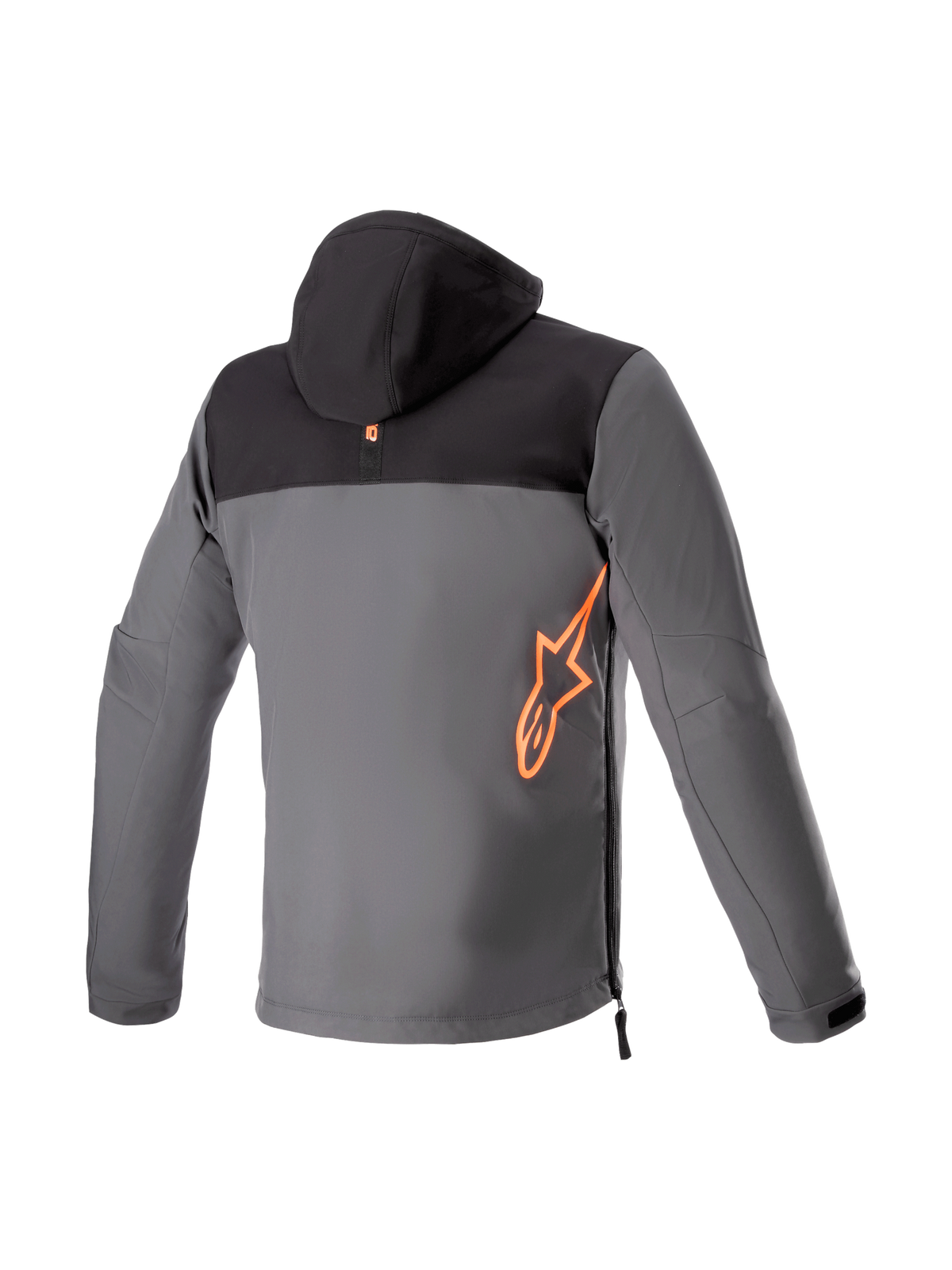 Sudadera Alpinestars Sherpa, chaqueta de moto urbana gris y negra, logo rojo flúor, vista trasera, preparada para Tech-Air.