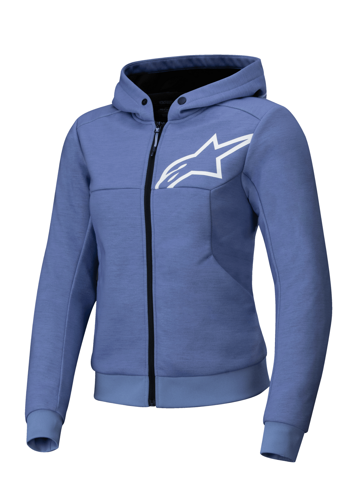 Alpinestars Stella Chrome V2 Sport Hoodie, sudadera de moto para mujer, azul violeta y blanca, compatible con Tech-Air, forro polar técnico, certificada CE Clase A
