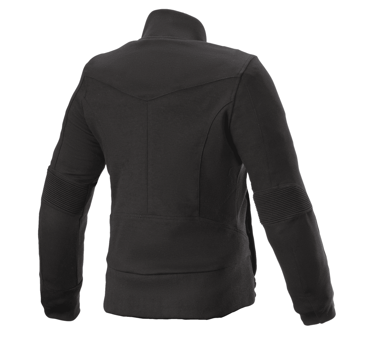 Forro Polar Banshee para Mujer de Alpinestars, chaqueta de moto para mujer, negro, vista trasera, construcción de forro polar casual con paneles acanalados en los codos y dobladillo inferior, diseño de perfil anatómico