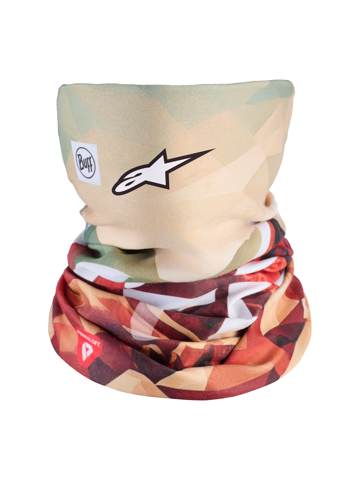 Alpinestars Buff Peaks Primaloft Neck Tube, tubular para el cuello de moto para clima frío, marrón tierra y rojo, con aislamiento PrimaLoft y elasticidad en cuatro direcciones
