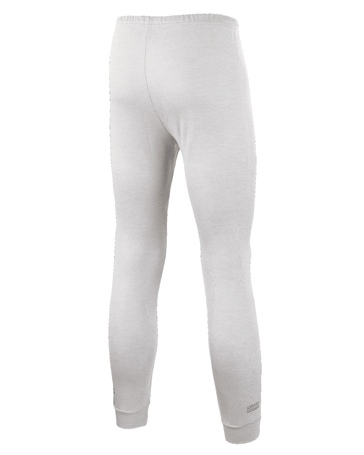 Alpinestars Race V3 Bottom, pantalones de capa base para automovilismo, blanco, vista posterior con tejido texturizado resistente a las llamas, cintura elástica y puños acanalados en los tobillos, diseñado para uso profesional en deportes de motor
