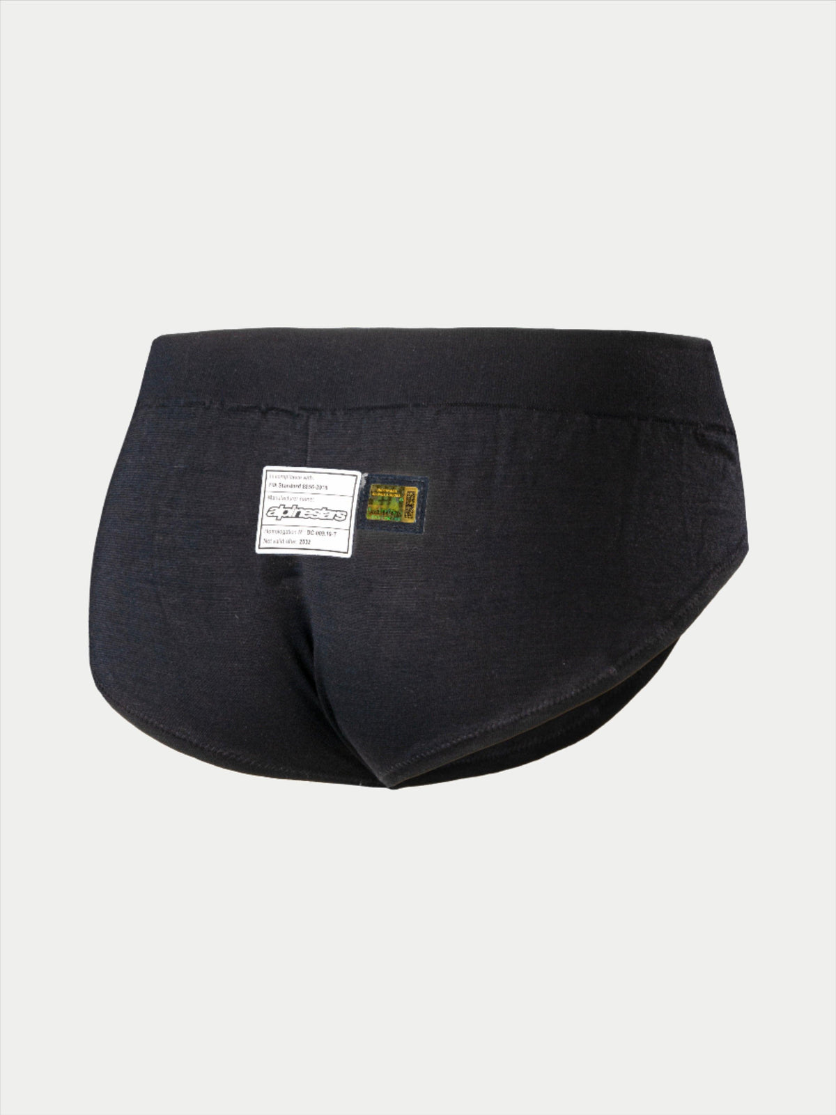 Alpinestars Stella TECH ZX Briefs, women's racing underwear, black, featuring a white FIA homologation label on the back, flame-resistant base layer for auto racing