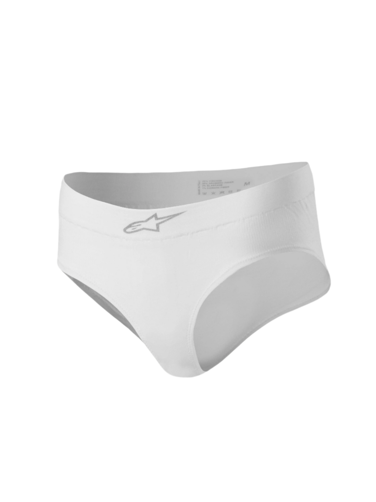 Alpinestars Stella TECH ZX Briefs, ropa interior de competición para mujer, blanco, diseño de corte alto con logotipo Astars plateado en la cinturilla, capa base ignífuga con certificación FIA 8856-2018 para automovilismo