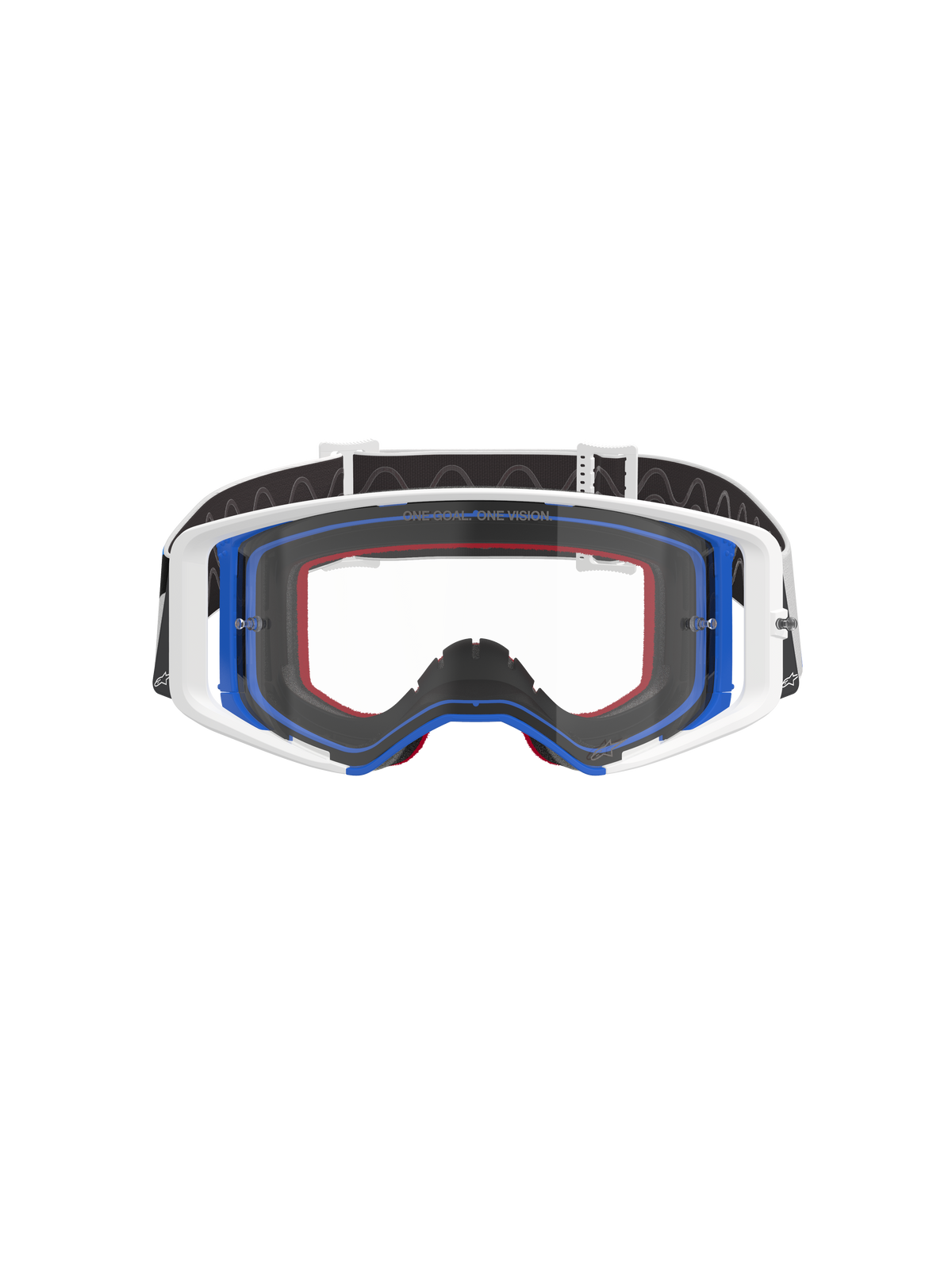 Alpinestars Supertech Corp Goggles, gafas de motocross, azul, blanco y naranja con lente transparente, correa negra con logotipo blanco, gafas profesionales de carreras todoterreno con amplio campo de visión y diseño de montura de doble inyección