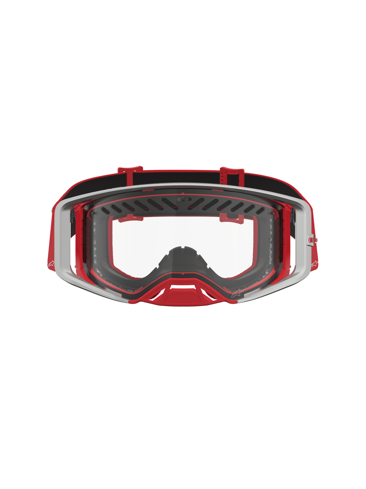 Alpinestars Supertech Dura Air Fluid, gafas de motocross profesionales, rojas y plateadas, lente de policarbonato transparente, diseñadas para competición off-road con flujo de aire optimizado