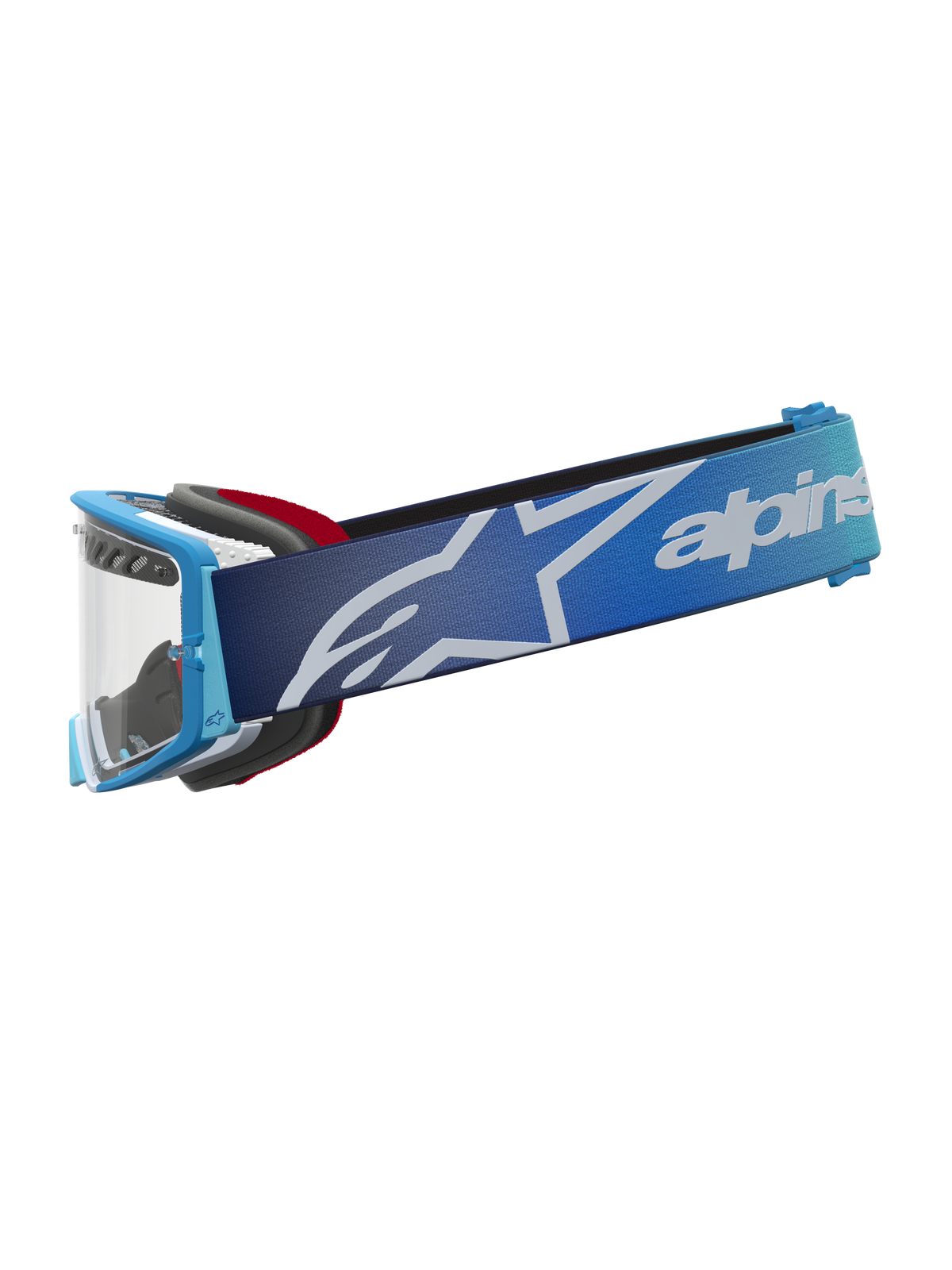 Gafas Alpinestars Supertech Dura Air Fluid, gafas de motocross y off-road, color azul con degradado, lente plateada transparente, correa con logotipo de la marca, equipo de protección de alto rendimiento