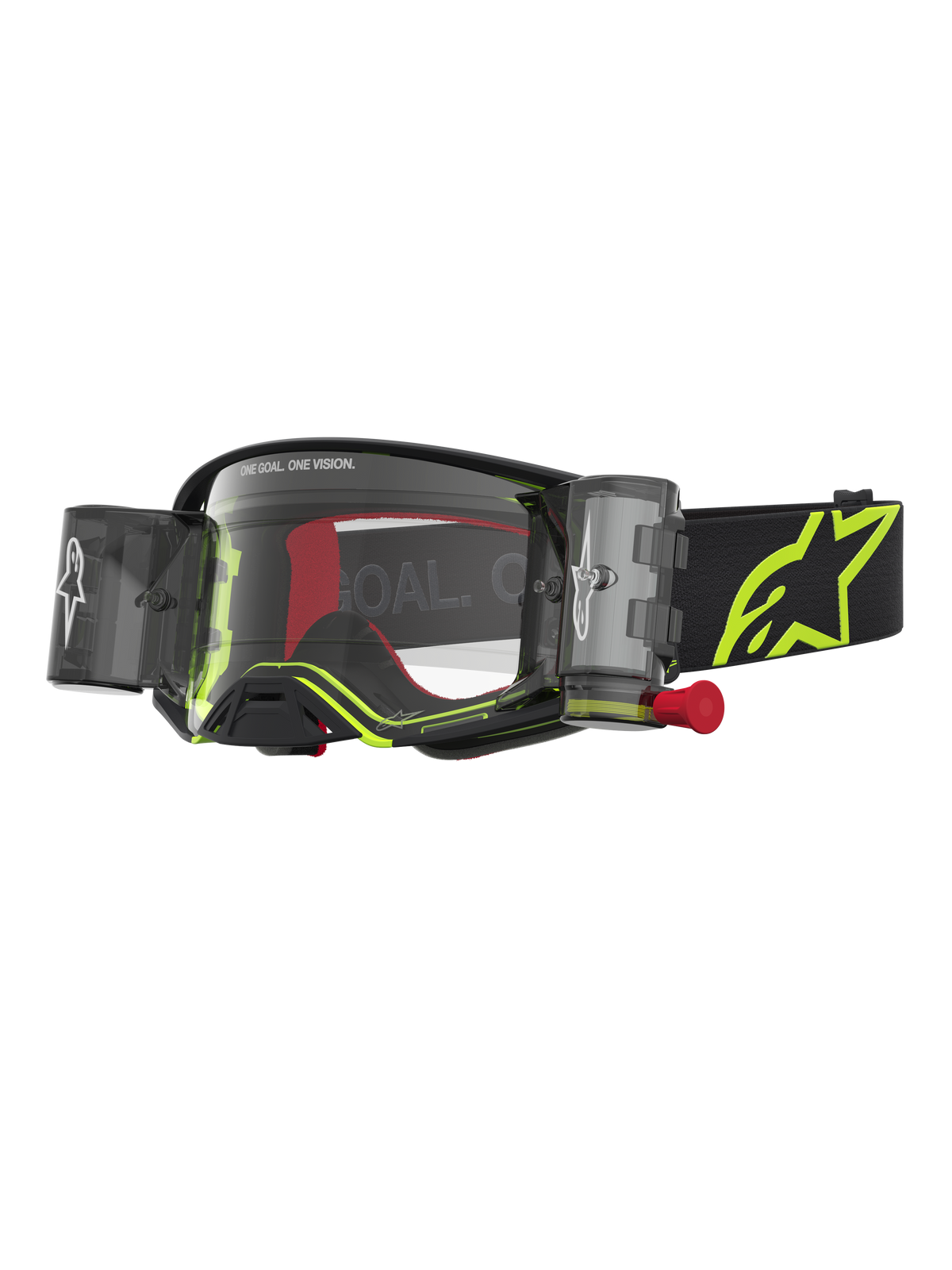 Alpinestars Supertech Firma Roll Off, gafas de motocross en negro y amarillo fluo, lente transparente y sistema roll off.