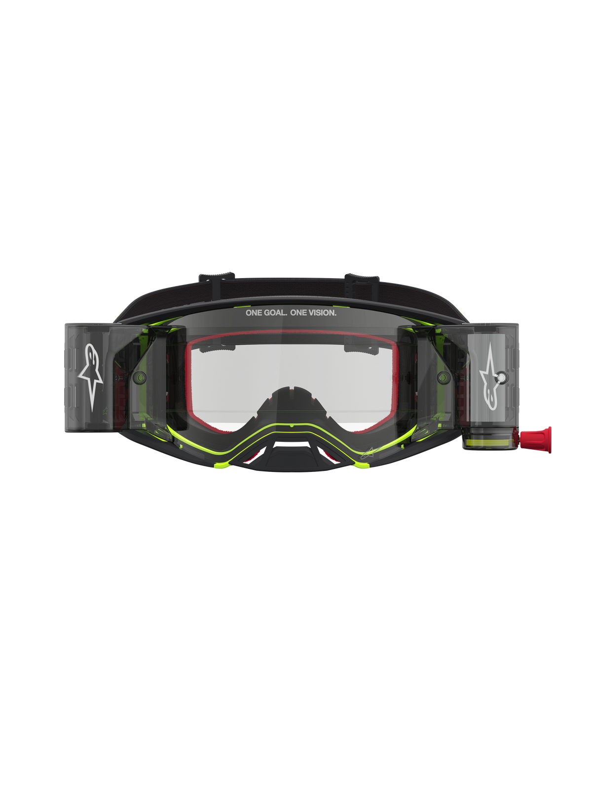 Alpinestars Gafas Supertech Firma Roll Off, gafas de motocross negras y amarillo fluo con sistema roll off y lente clara