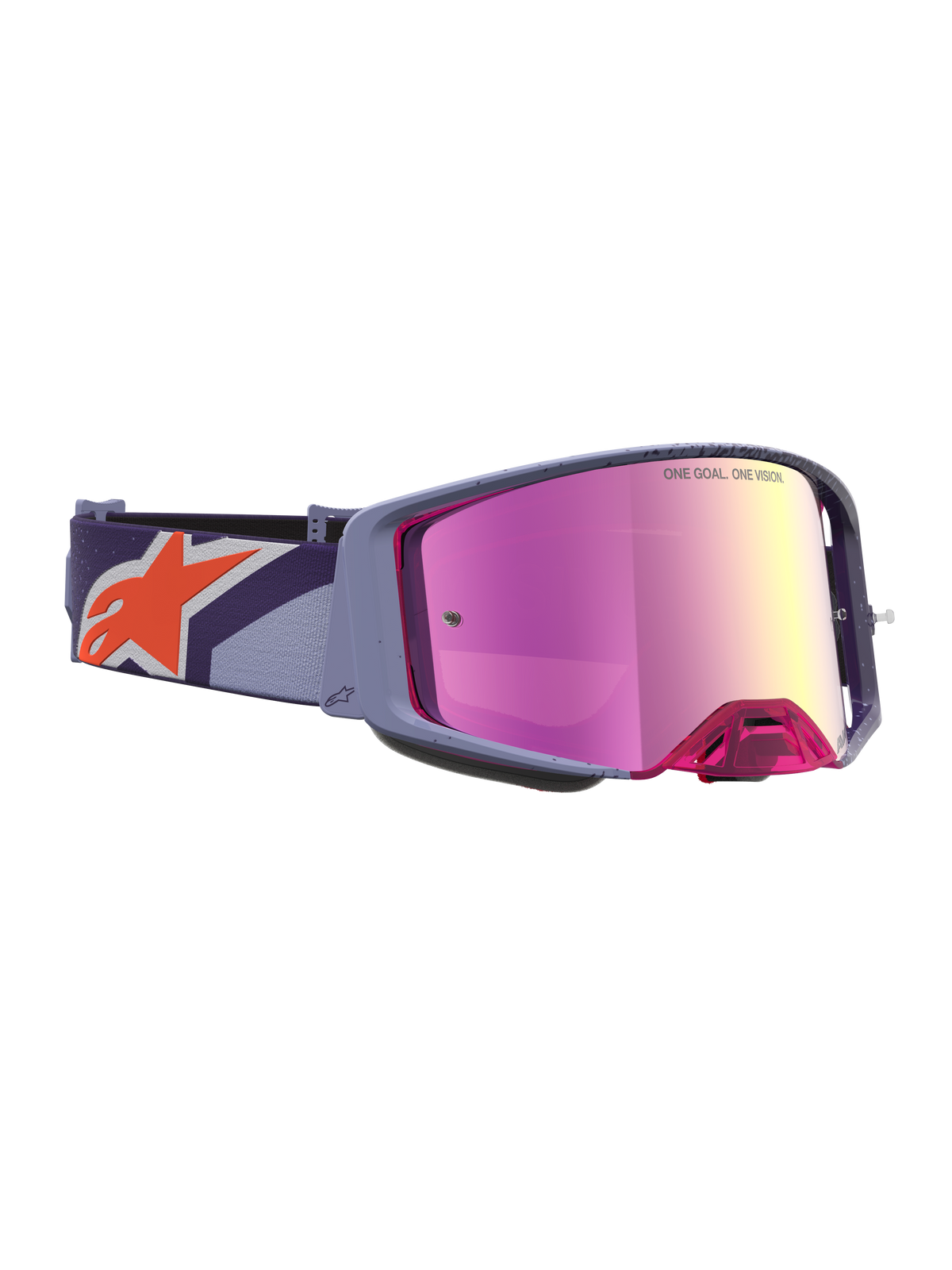 Gafas Alpinestars Supertech Hiten, gafas de motocross para hombre, moradas, lente rosa espejo rojo y logo de estrella naranja