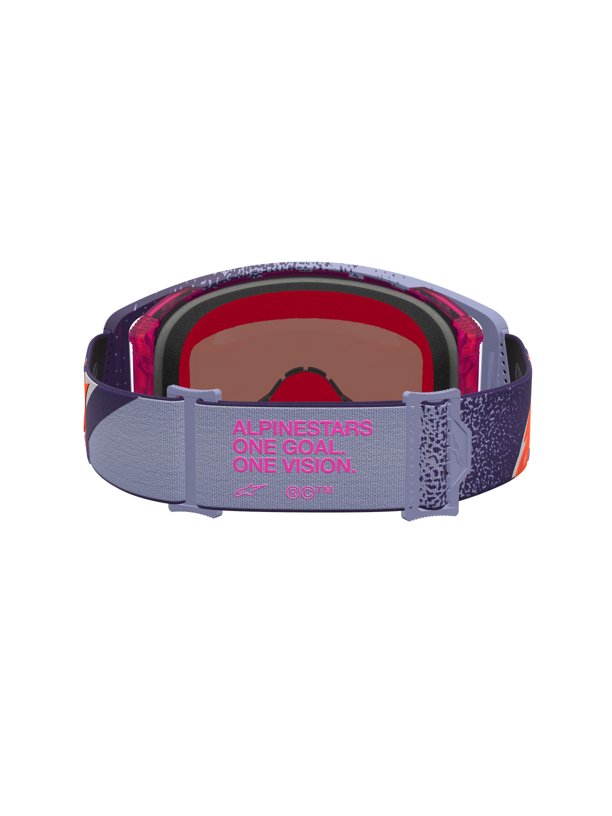 Alpinestars Supertech Hiten, gafas de motocross, moradas y rojas con lente de espejo rosa, correa elástica con logotipo de la marca, visión para competición off-road