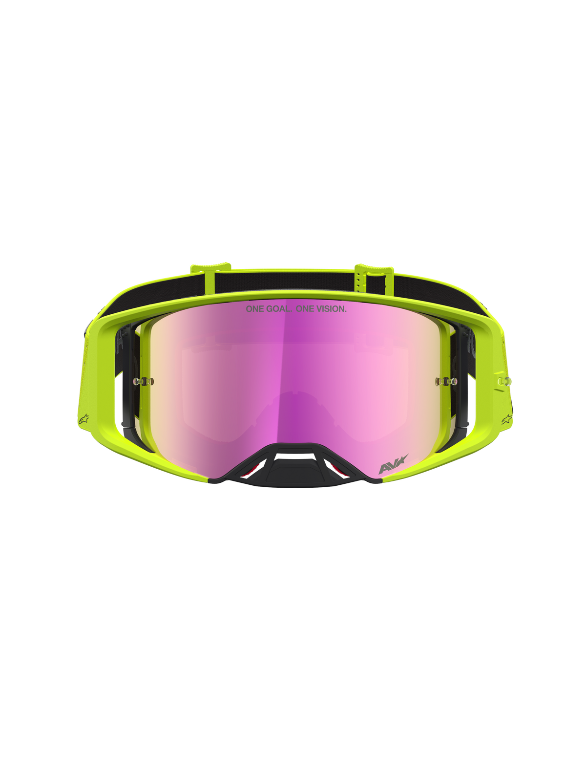 Alpinestars Gafas Supertech Vesta, gafas de motocross amarillas flúor con lente de espejo rosa para visión nítida en off-road.