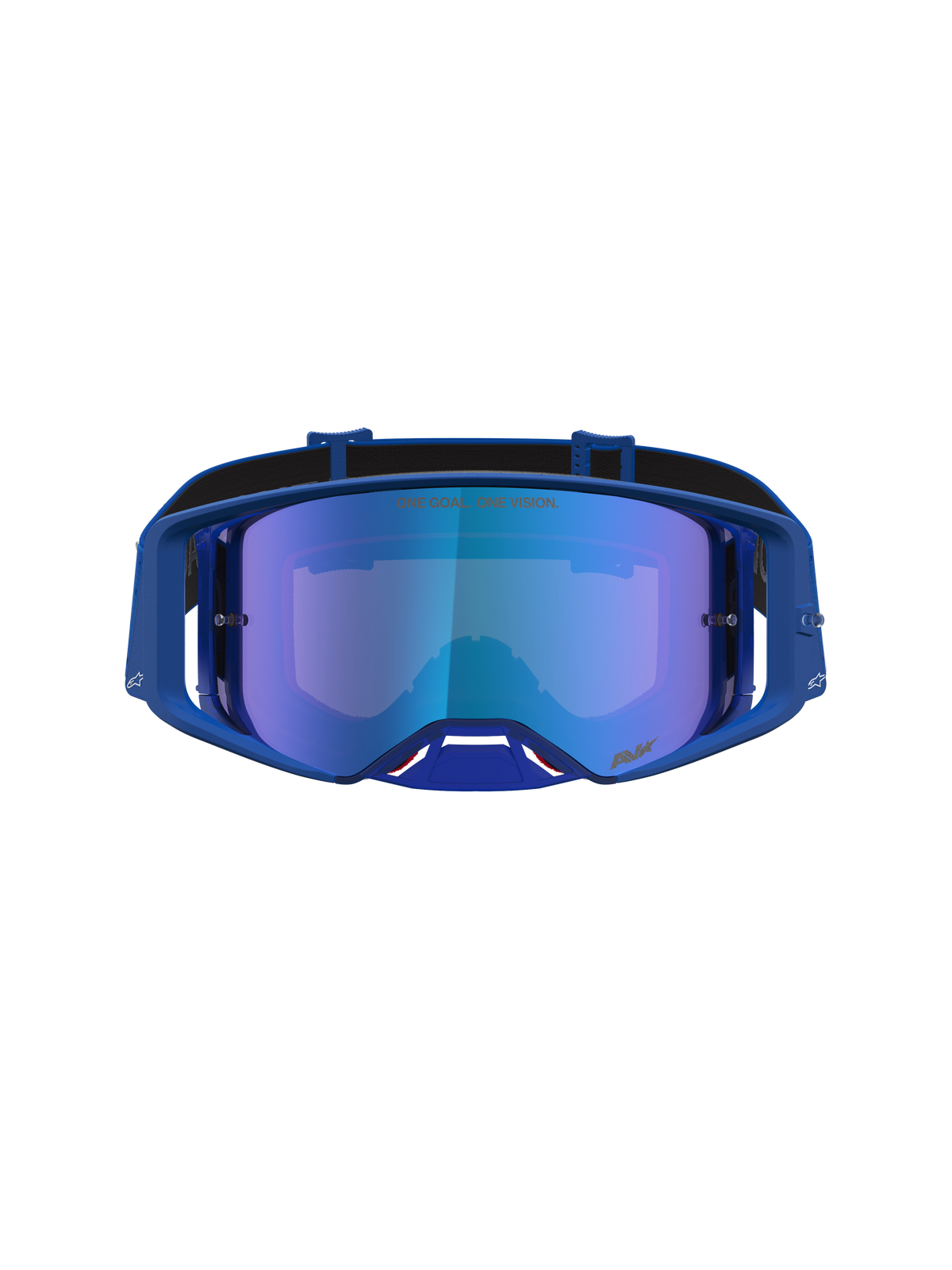 Alpinestars Supertech Vesta Motocross Goggles, blithe blue with mirror blue lens and ergonomic frame for off-road racing.