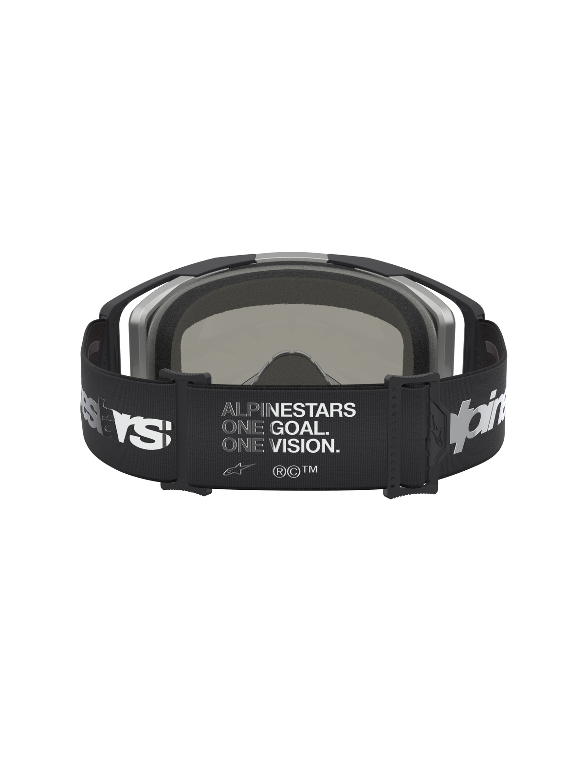 Alpinestars Vision 8 Amber Mirror Goggles, black and silver motocross goggles with a wide logo-print strap and mirror lens.