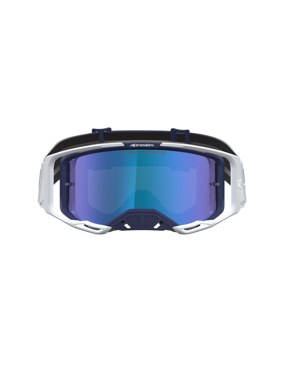 Alpinestars Vision 8 Ámbar, gafas de motocross azul marino y blanco, lente de espejo azul y ventilación RAM-AIR