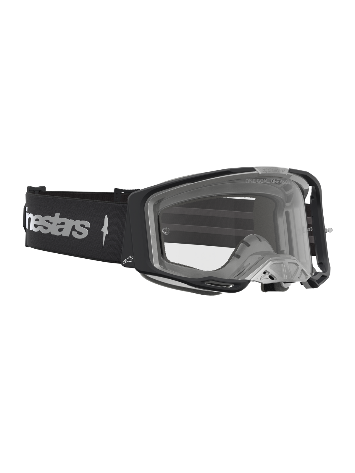 Alpinestars Vision 8 Amber, gafas de motocross para carreras, marco A-FLEX negro y plateado, lente transparente, sistema de ventilación RAM-AIR