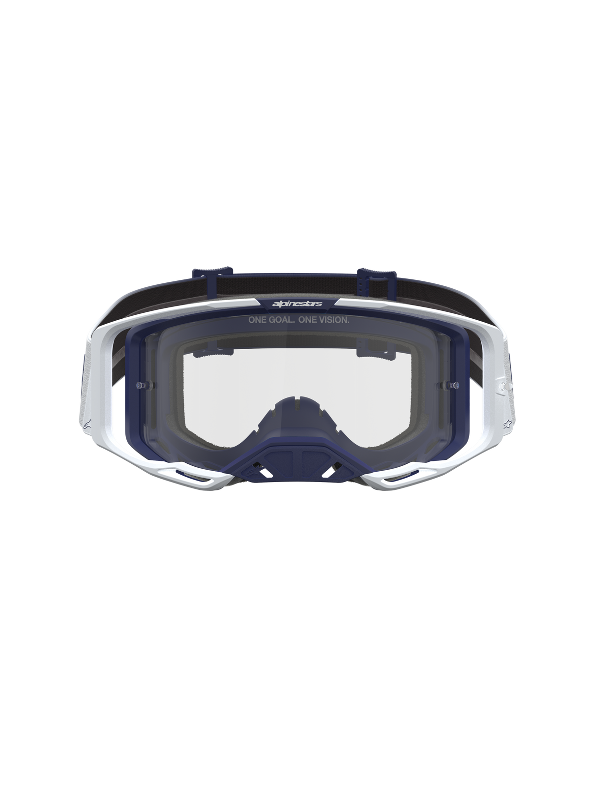 Alpinestars Vision 8 Amber, gafas de motocross para hombre, blancas y azul marino, lente transparente, marco A-FLEX y ventilación RAM-AIR