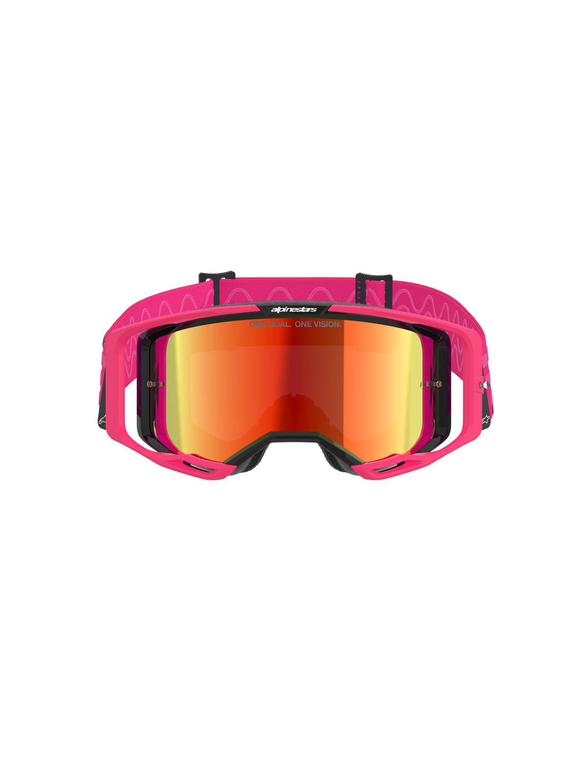 Gafas Alpinestars Vision 8 Corp, gafas de motocross, montura rosa con lente Mirror Red, con correa rosa ancha con patrón de silicona ondulado, montura A-FLEX con soportes, gafas de alto rendimiento para off-road