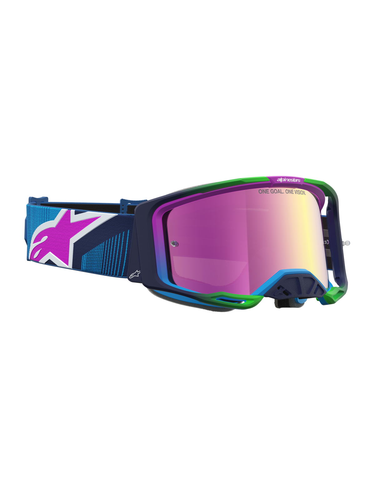 Alpinestars Vision 8 Maven, gafas de motocross, marco A-FLEX azul y verde, lente de espejo rosa y ventilación RAM-AIR