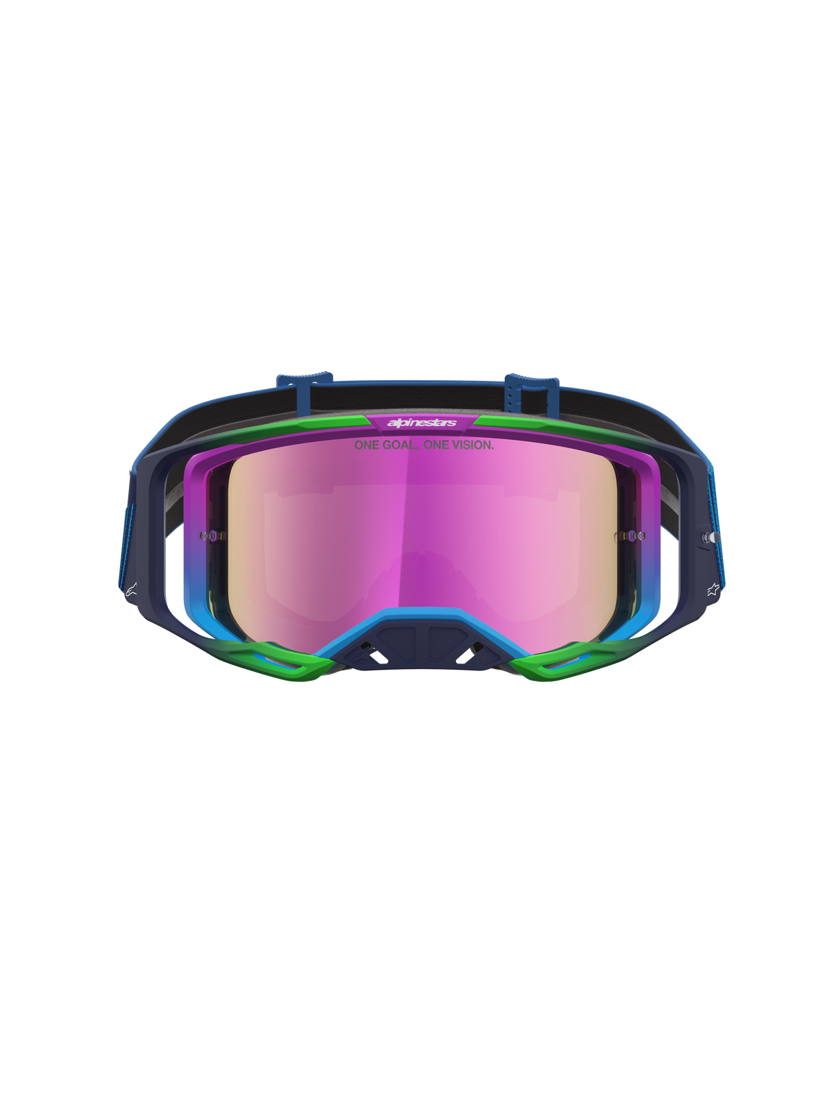 Alpinestars Vision 8 Maven, gafas de motocross azules y rosas con lente de espejo, marco A-FLEX y ventilación RAM-AIR