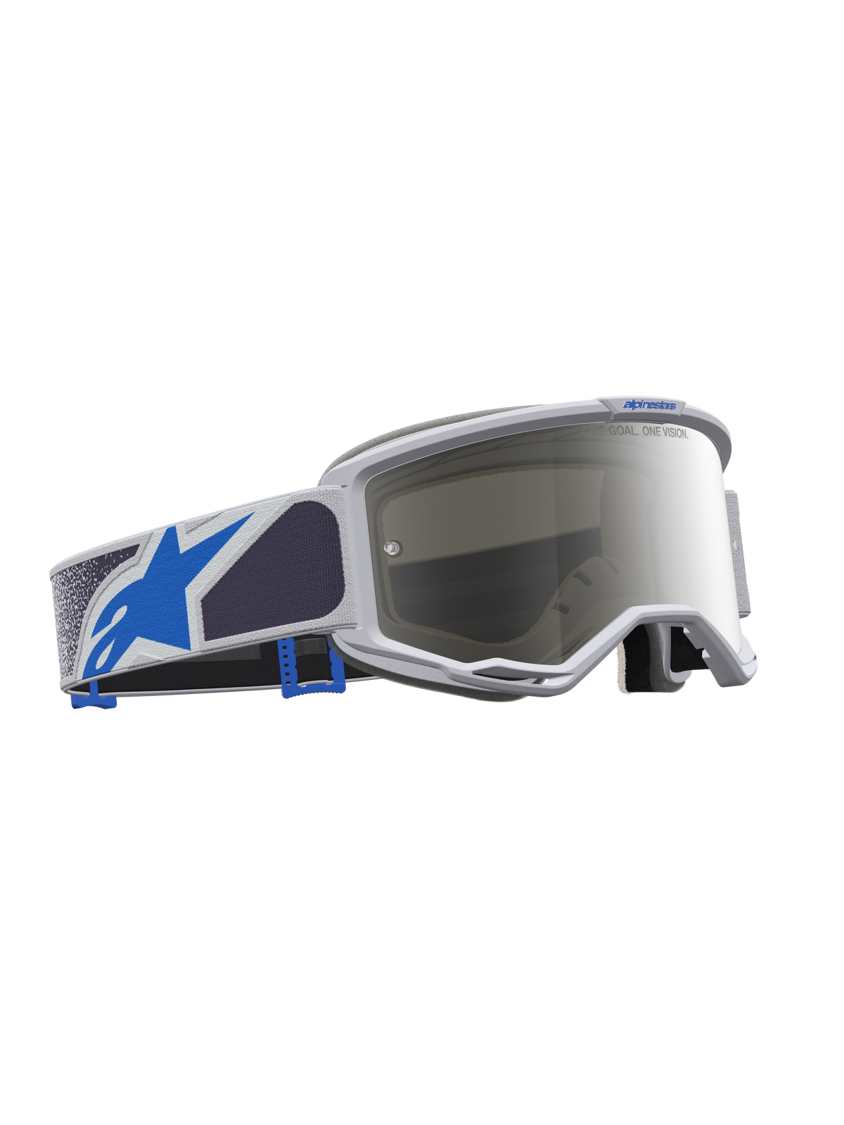 Alpinestars Vision 5 Drag, gafas de motocross lila claro y azul, lente plateada espejada y marco A-FLEX flexible