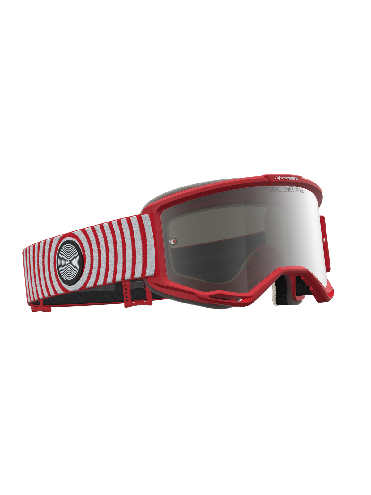 Alpinestars Vision 5 Hone, gafas de motocross, rojas y blancas, lente plateada de espejo y marco flexible A-FLEX.