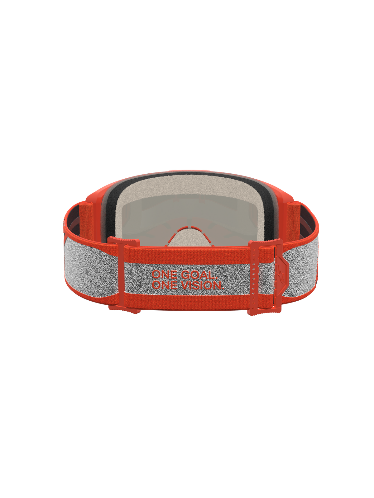 Alpinestars Vision 5 Rora, gafas de motocross con correa naranja y plateada, lema 'One Goal. One Vision.' y espuma acolchada