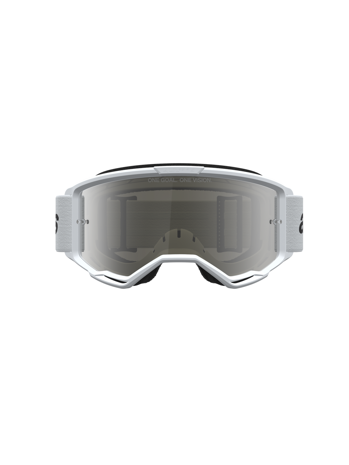 Alpinestars Vision 3 Wordmark Mirror, gafas de motocross blancas y negras con lente plateada de espejo anti-vaho.