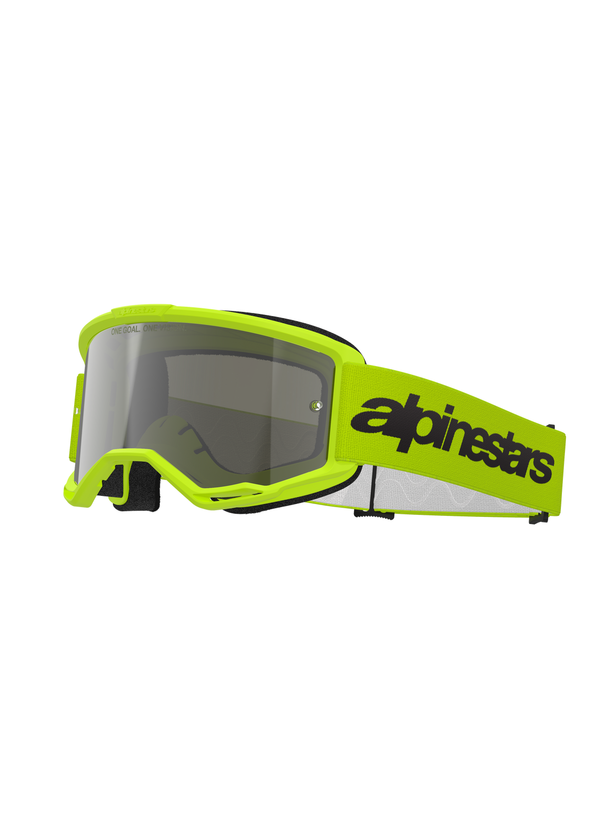 Gafas Alpinestars Vision 3 Wordmark, gafas de motocross, amarillo flúor y espejo plateado, con montura y correa en amarillo brillante y un llamativo logotipo negro de Alpinestars, protección ocular de alto rendimiento para carreras todoterreno