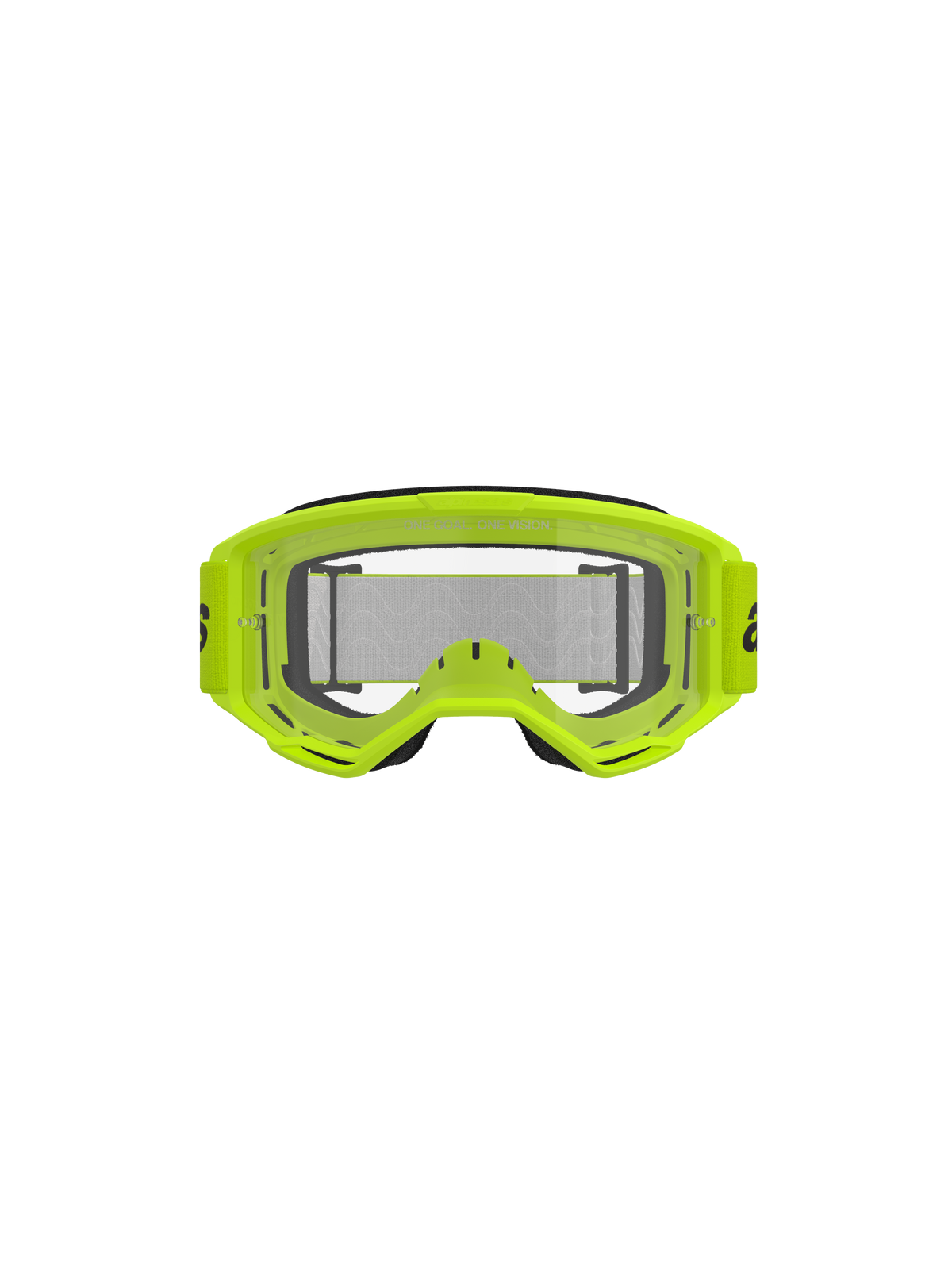 Gafas Alpinestars Vision 3 Wordmark, gafas de motocross, amarillo flúor y transparente, montura de color amarillo neón brillante, lente transparente antivaho, correa tejida ancha, equipamiento para carreras todoterreno