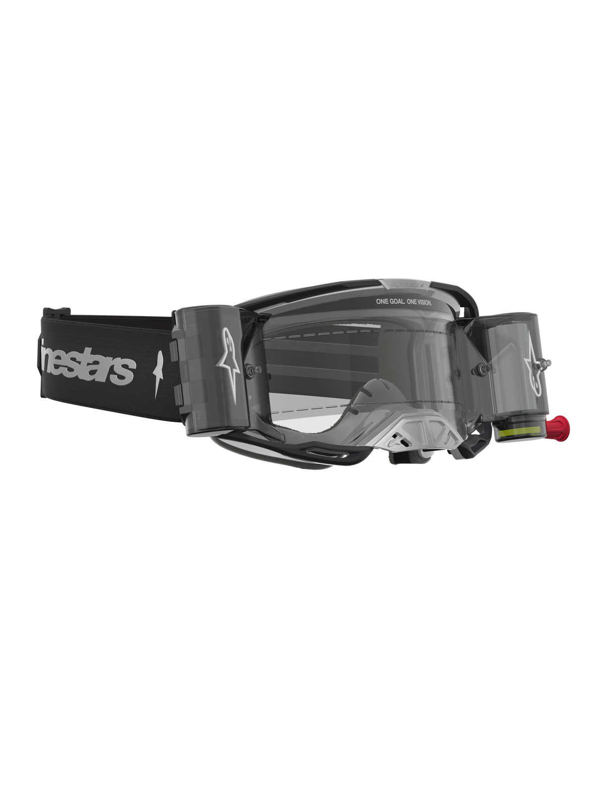 Gafas Alpinestars Vision 8 Ámbar Roll Off, para motocross, negras y plateadas con sistema roll off y lente transparente.