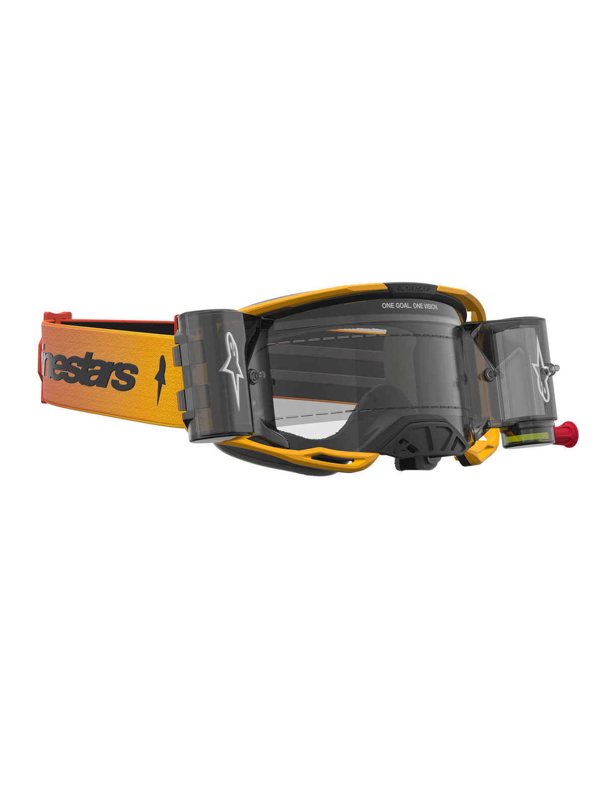 Gafas Alpinestars Vision 8 Amber Roll Off, gafas de motocross amarillas y negras con lente transparente y sistema roll off