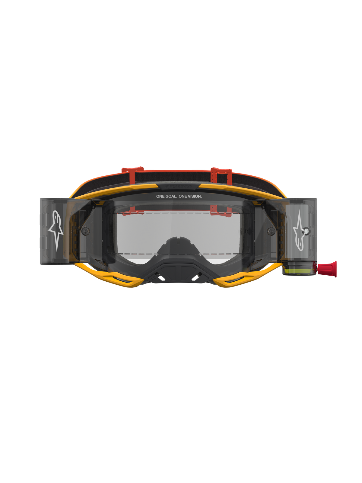 Gafas Alpinestars Vision 8 Amber Roll Off, gafas de motocross y off-road, amarillas y rojas, lente transparente con sistema roll off integrado