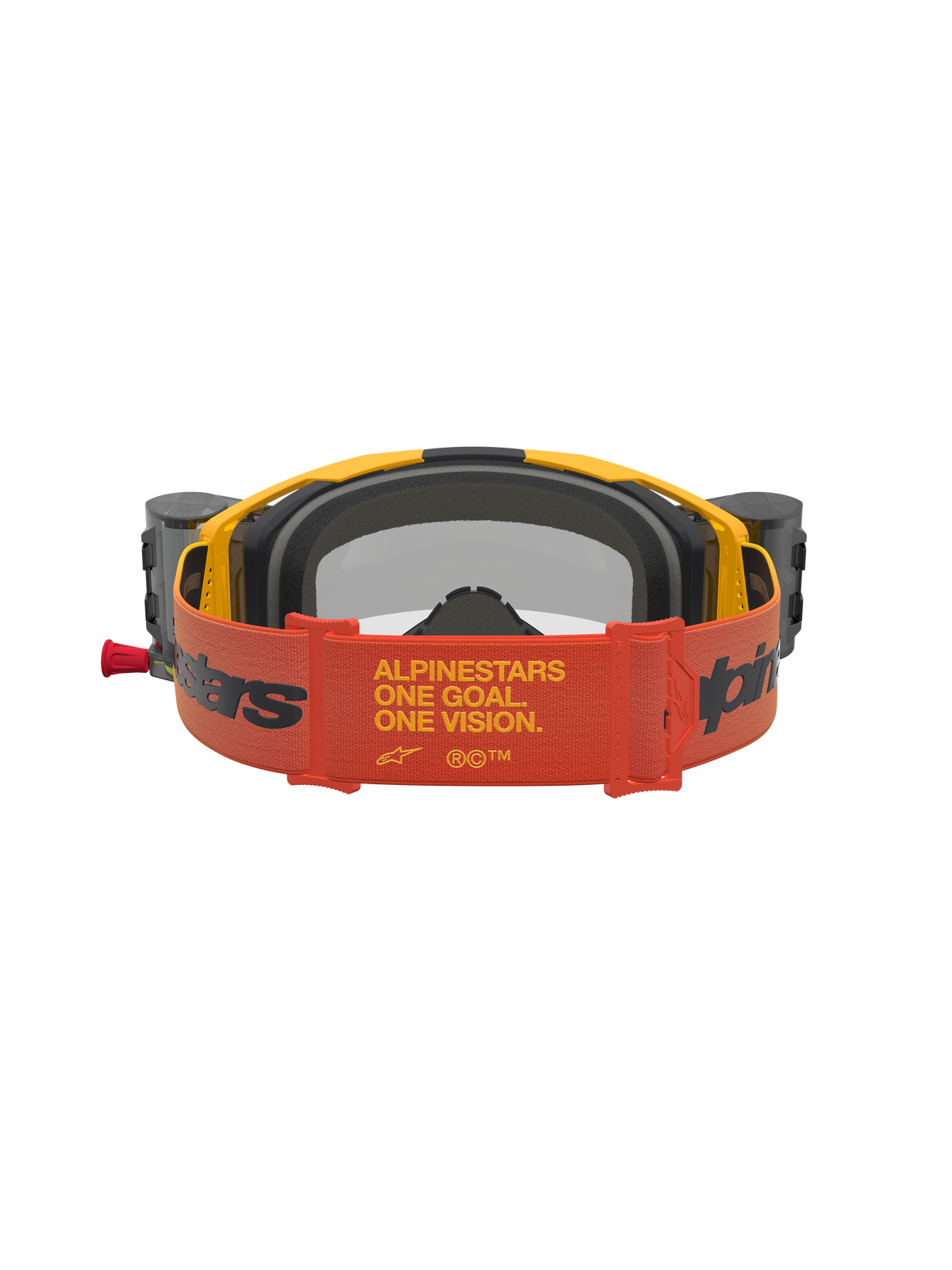 Alpinestars Gafas Vision 8 Amber Roll Off, gafas de motocross y off-road para hombre, amarillas y rojas, sistema Roll Off y correa con el lema One Goal One Vision