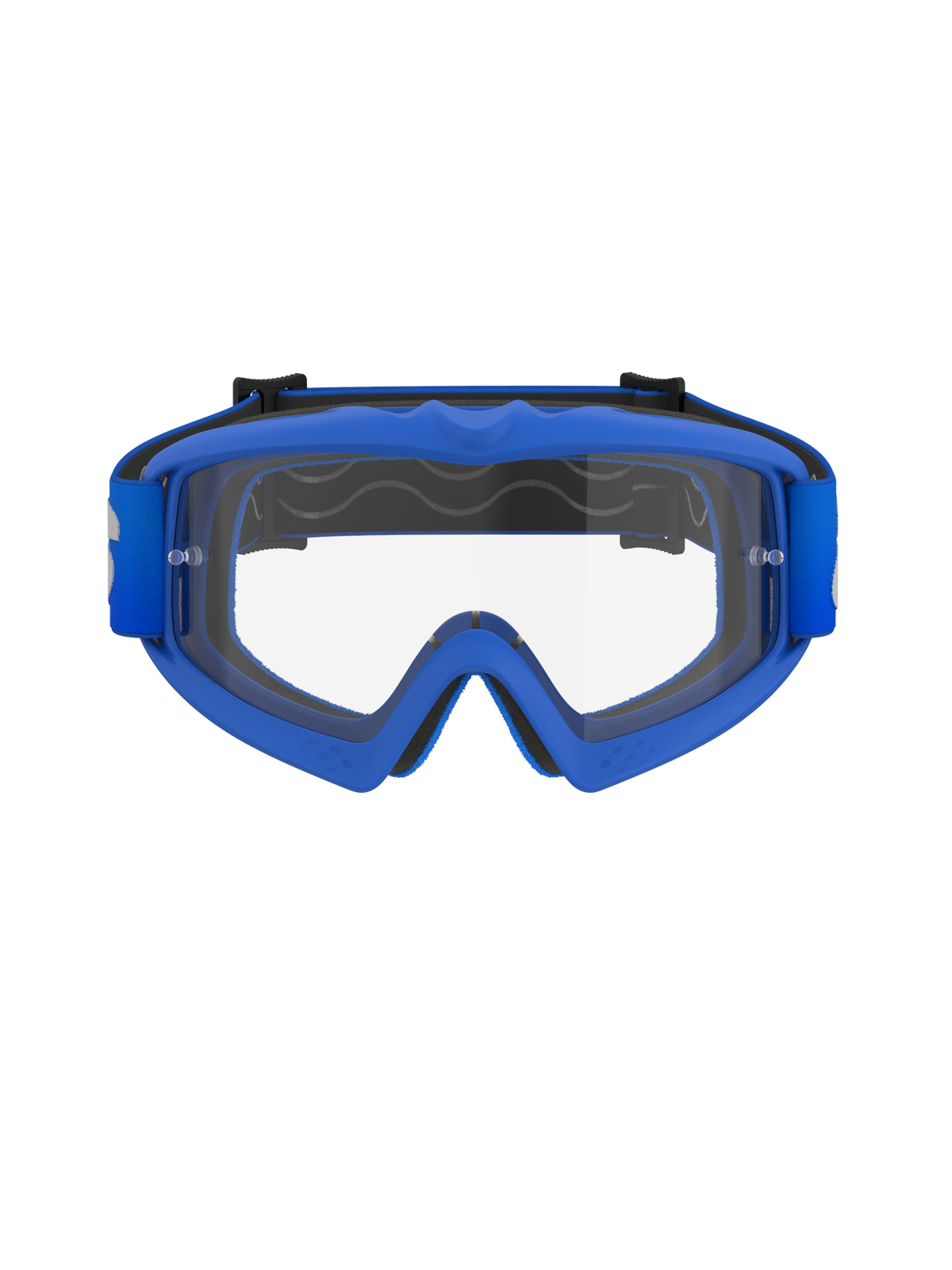 Alpinestars Vision Youth Blaze Goggles, Youth Motocross Goggles, Blue Frame with Clear Lens, features a flexible blue A-FLEX frame, anti-fog polycarbonate lens with tear-off posts, and a matching blue woven strap, designed for young riders and off-road racing