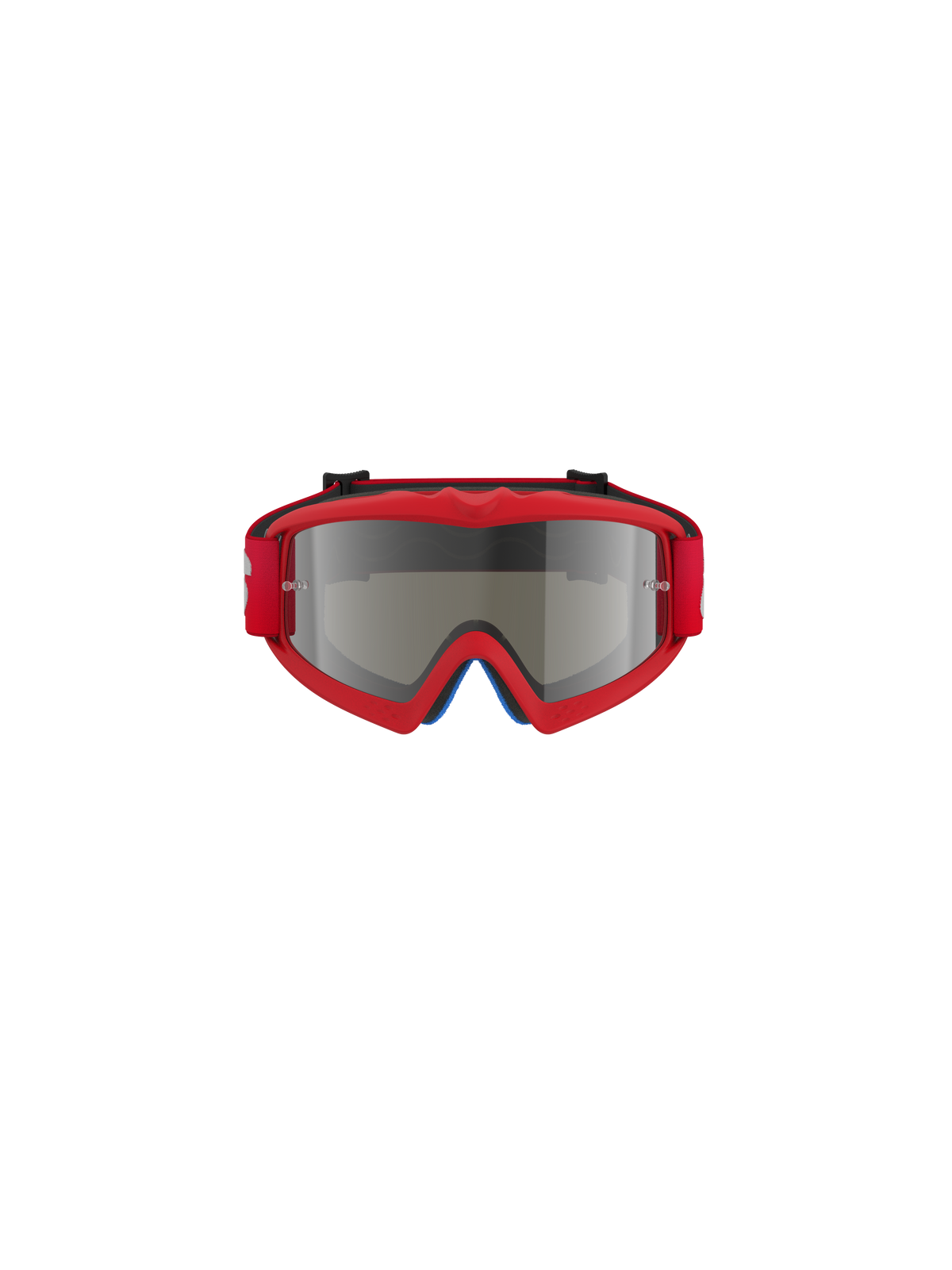 Alpinestars Vision Youth Blaze Goggles, gafas de motocross, rojo y espejo plateado, vista frontal, con un marco de uretano rojo vibrante y correa roja, diseñadas para pilotos jóvenes con lente de espejo