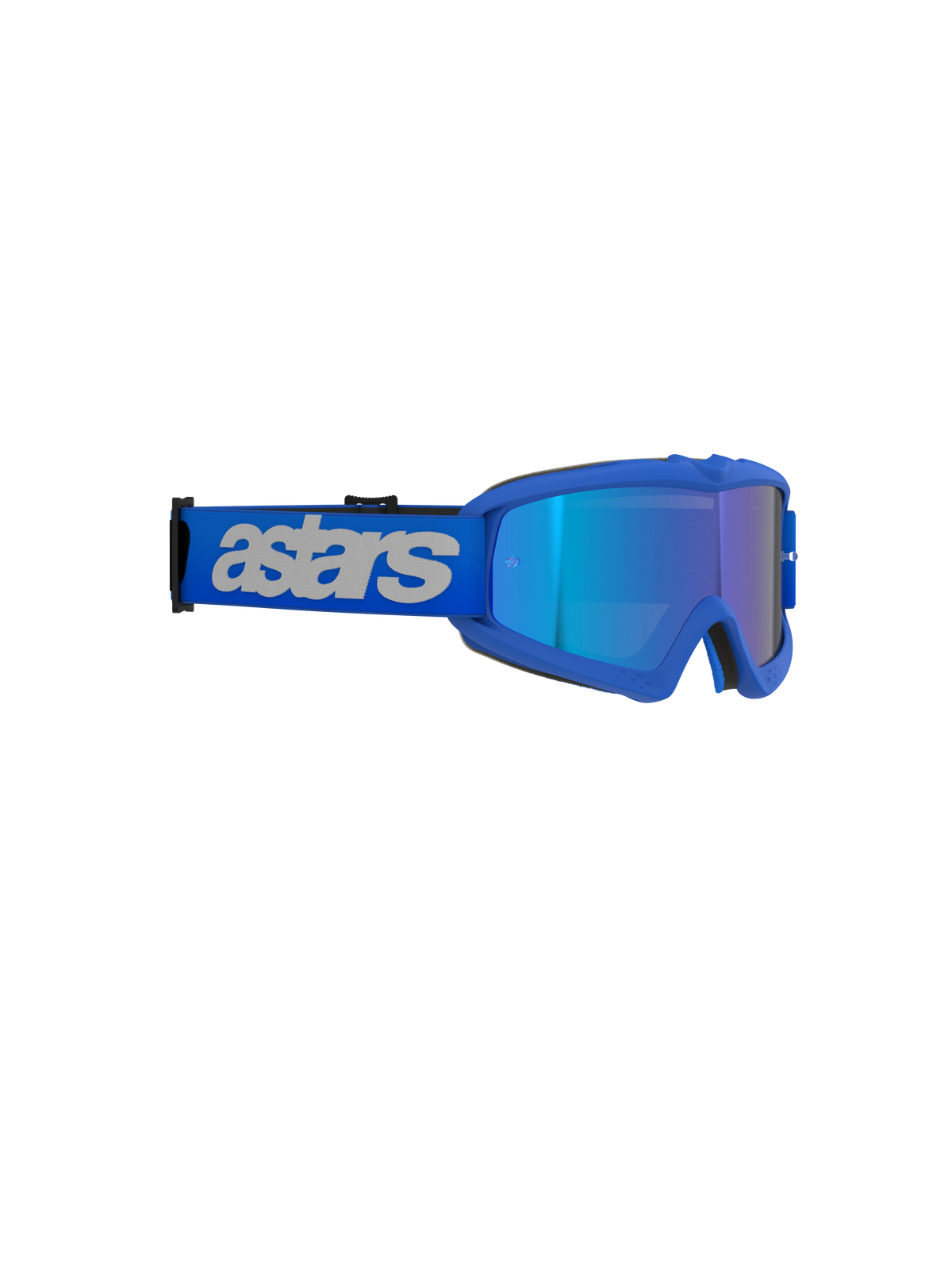 Alpinestars Vision Youth Blaze Goggles, gafas de motocross, azul con lente de espejo, montura azul vibrante con lente espejada, correa azul ancha con la marca 'astars' en gris claro, protección ocular de alto rendimiento para jóvenes pilotos de off-road