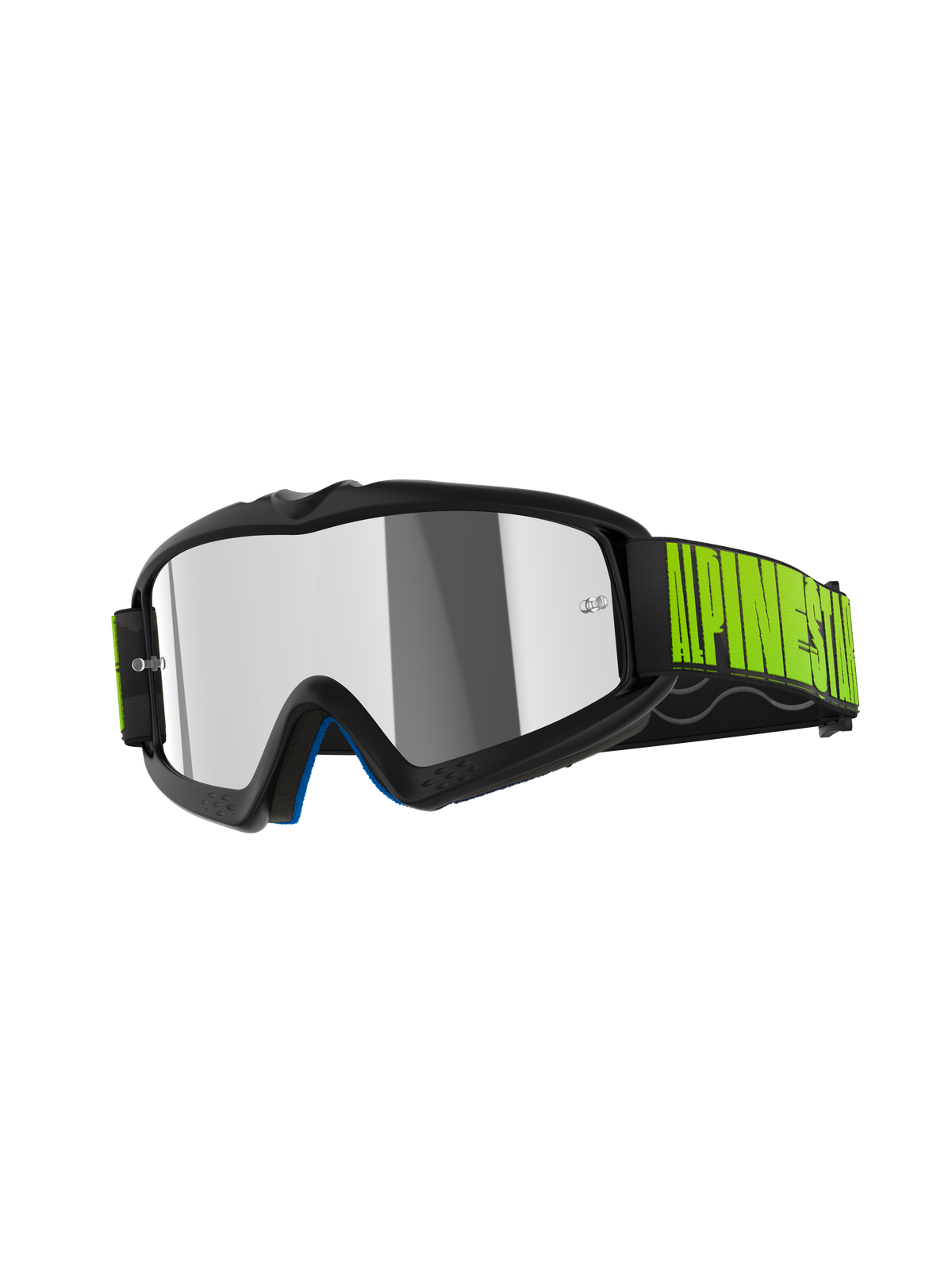 Alpinestars Vision Youth Hollow Goggles, Youth Motocross Goggles, Charcoal and Fluo Yellow, featuring a Mirror Silver lens, black strap with vibrant yellow branding, high-performance protective eyewear for youth off-road riding