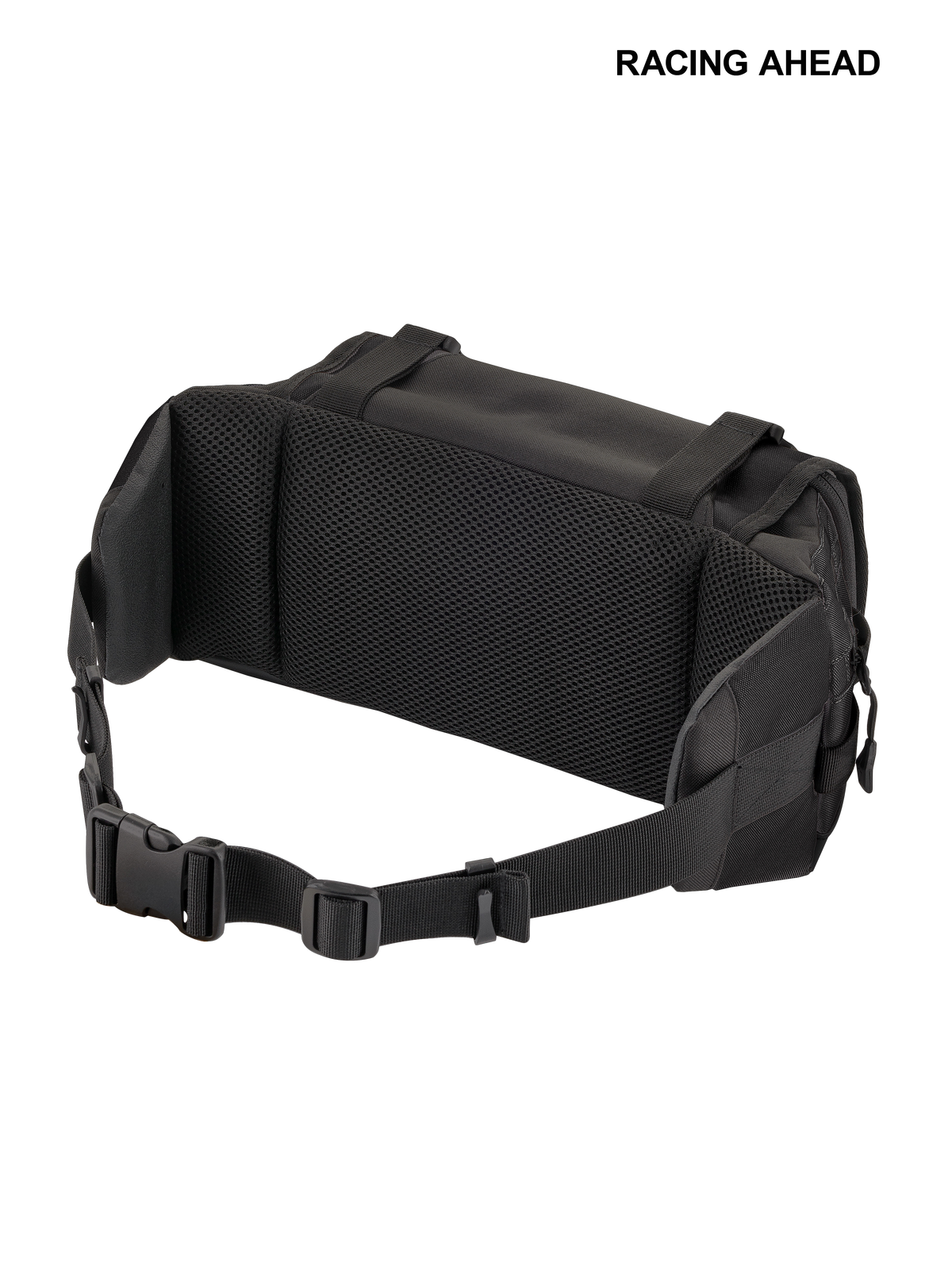 Alpinestars Tech Tool Pack, bolsa de herramientas para enduro y motocross, negro, vista trasera que muestra el acolchado de malla de aire para ventilación, cinturón ajustable con hebilla de plástico segura, construcción textil duradera para uso todoterreno
