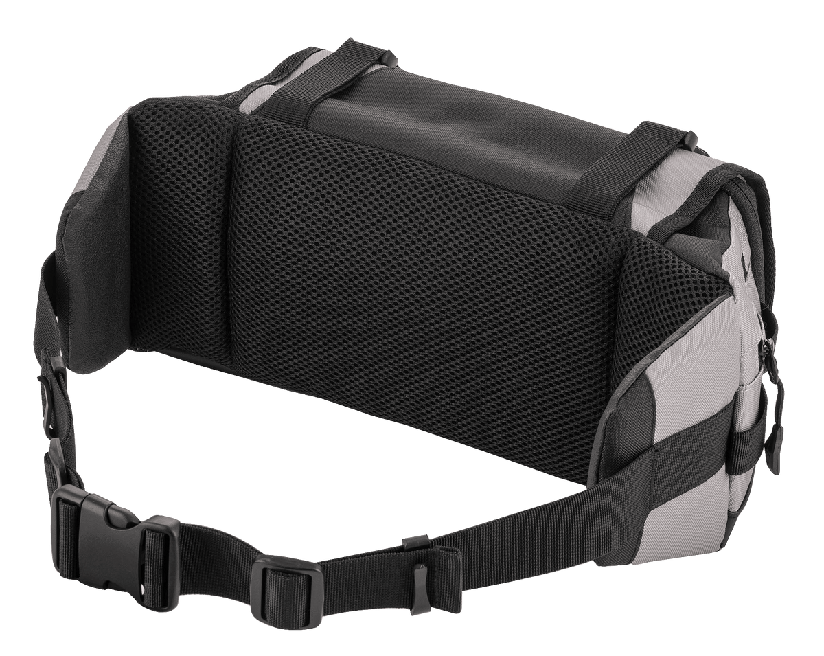 Alpinestars Tech Tool Pack, Gris Negro, vista trasera con almohadilla de malla de aire para ventilación y comodidad, correa de cintura ajustable con hebilla de alta resistencia, construcción textil duradera para conducción off-road y Enduro