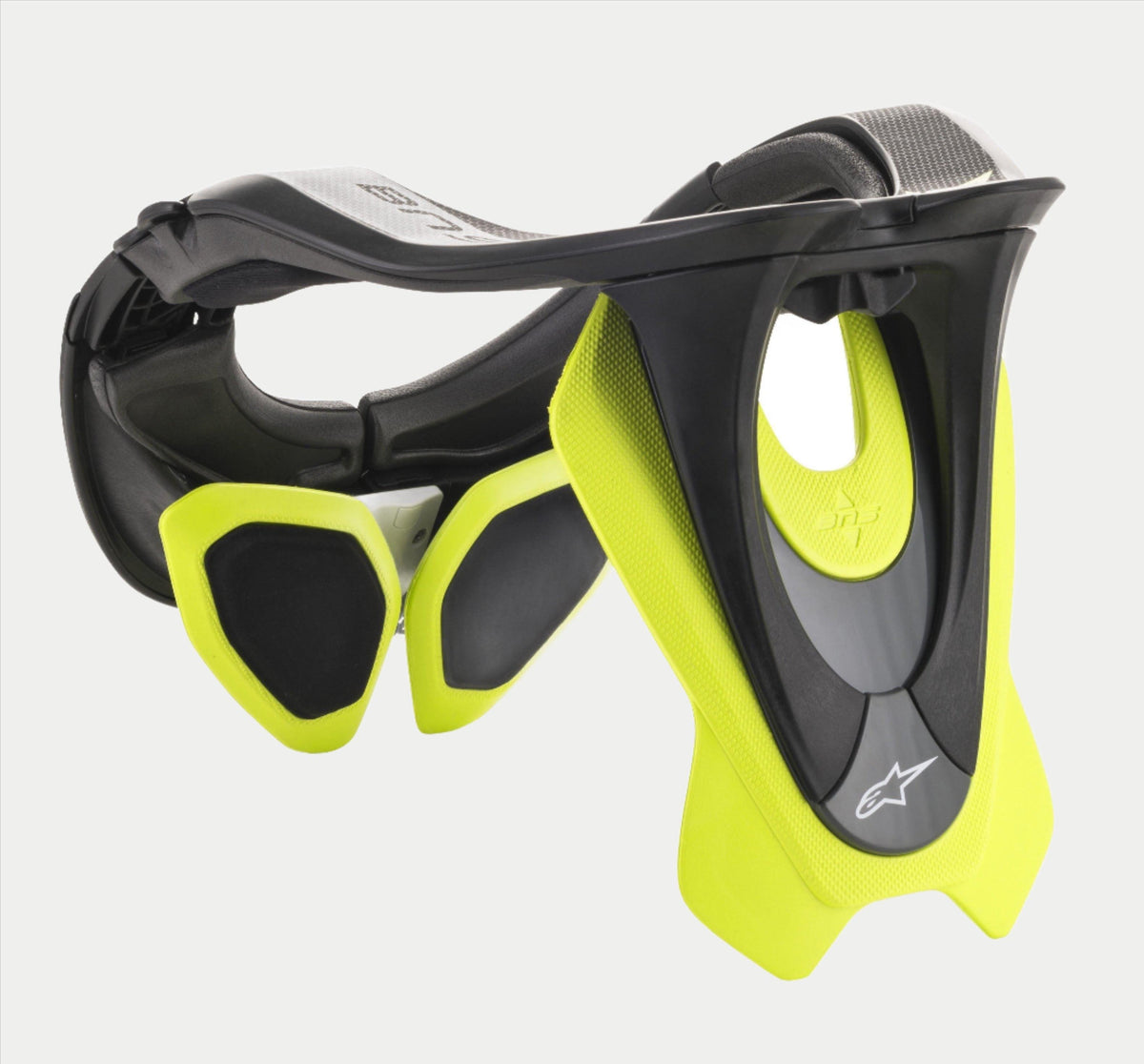 Alpinestars BNS Tech 2 Neck Support, protector de cuello para motocross, negro y amarillo fluorescente, estructura ergonómica de polímero de carbono con estabilizadores acolchados, con el logotipo de Alpinestars, protección de alto rendimiento para conducción fuera de carretera